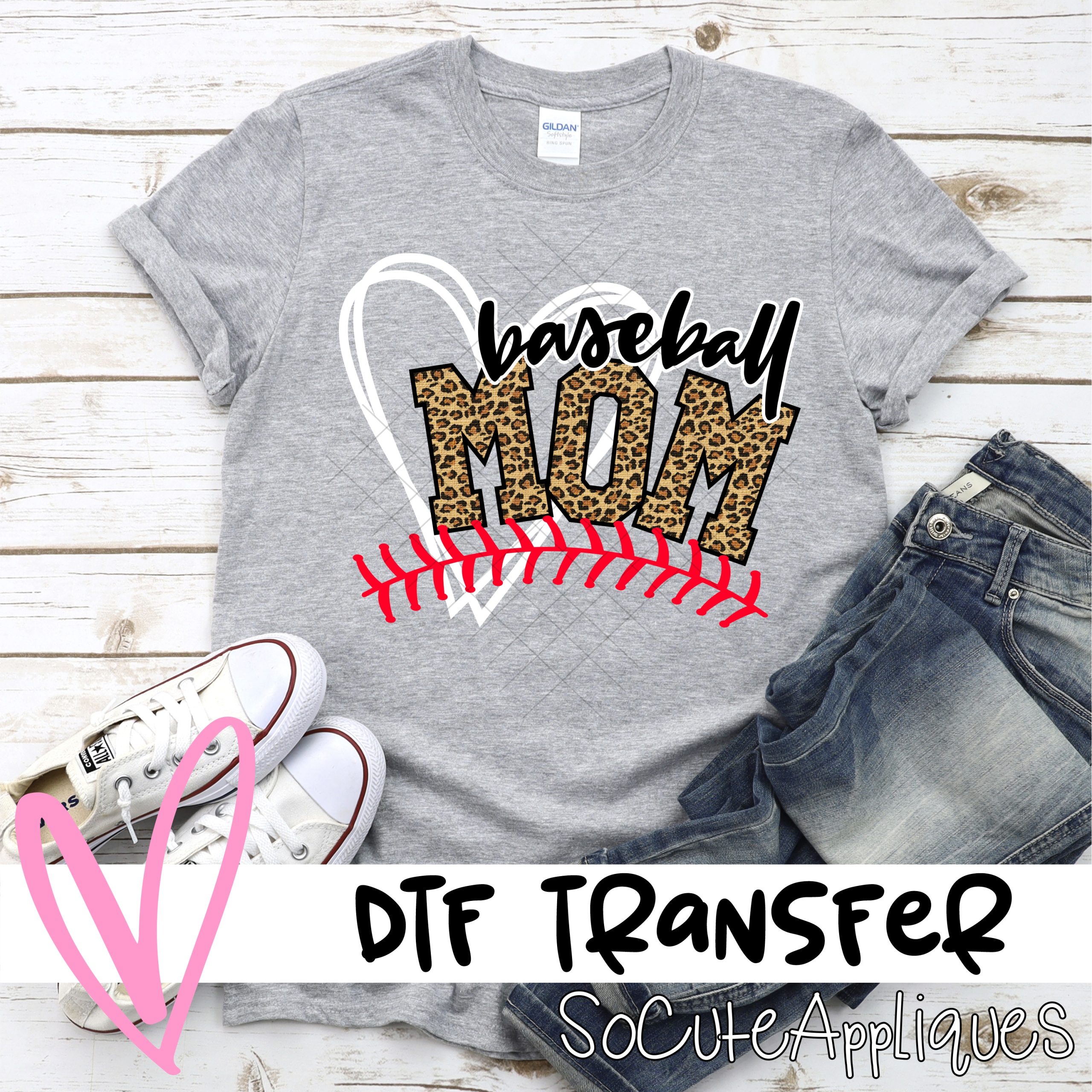 Baseball mom heart leopard *DTF* Transfer