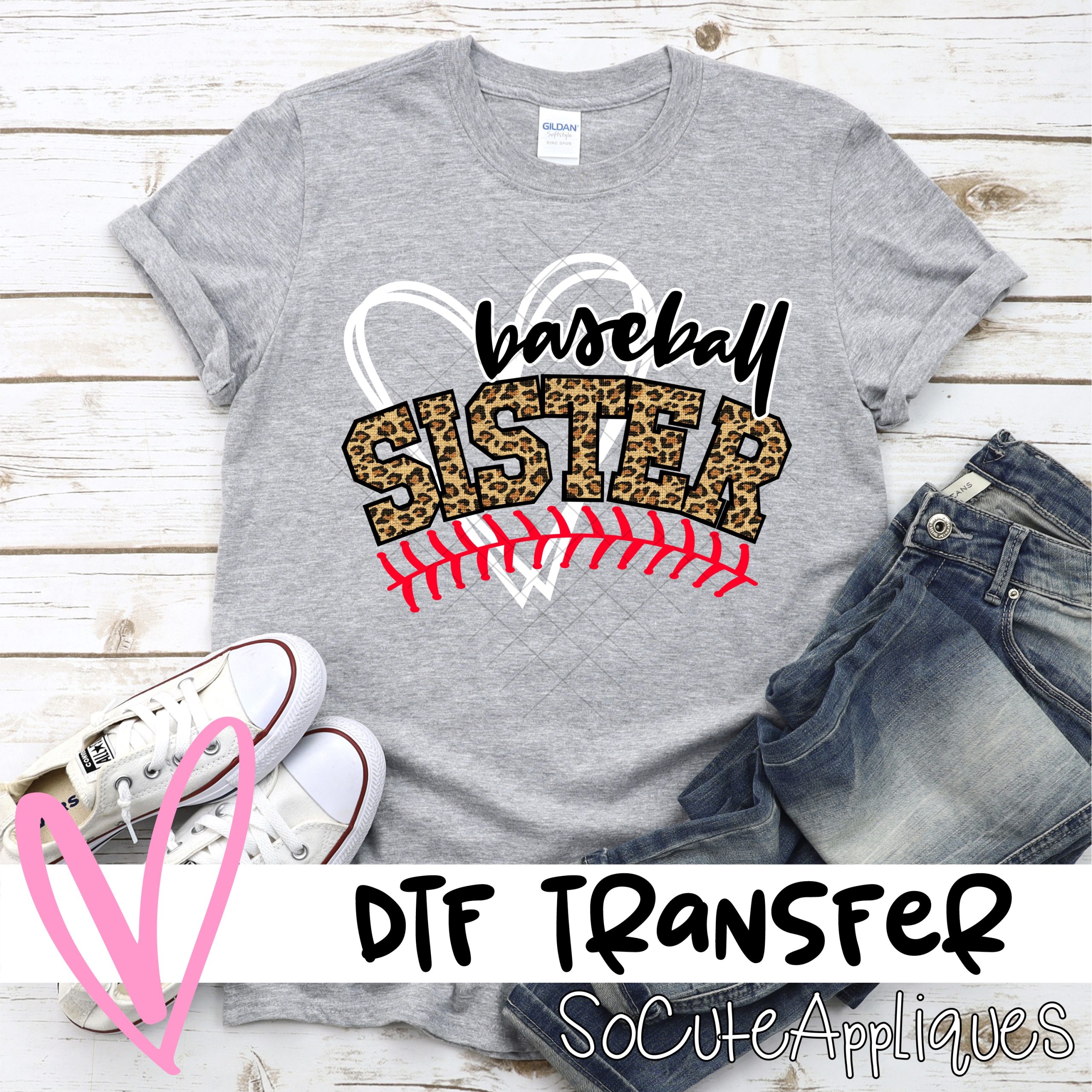 Baseball sister heart leopard *DTF* Transfer