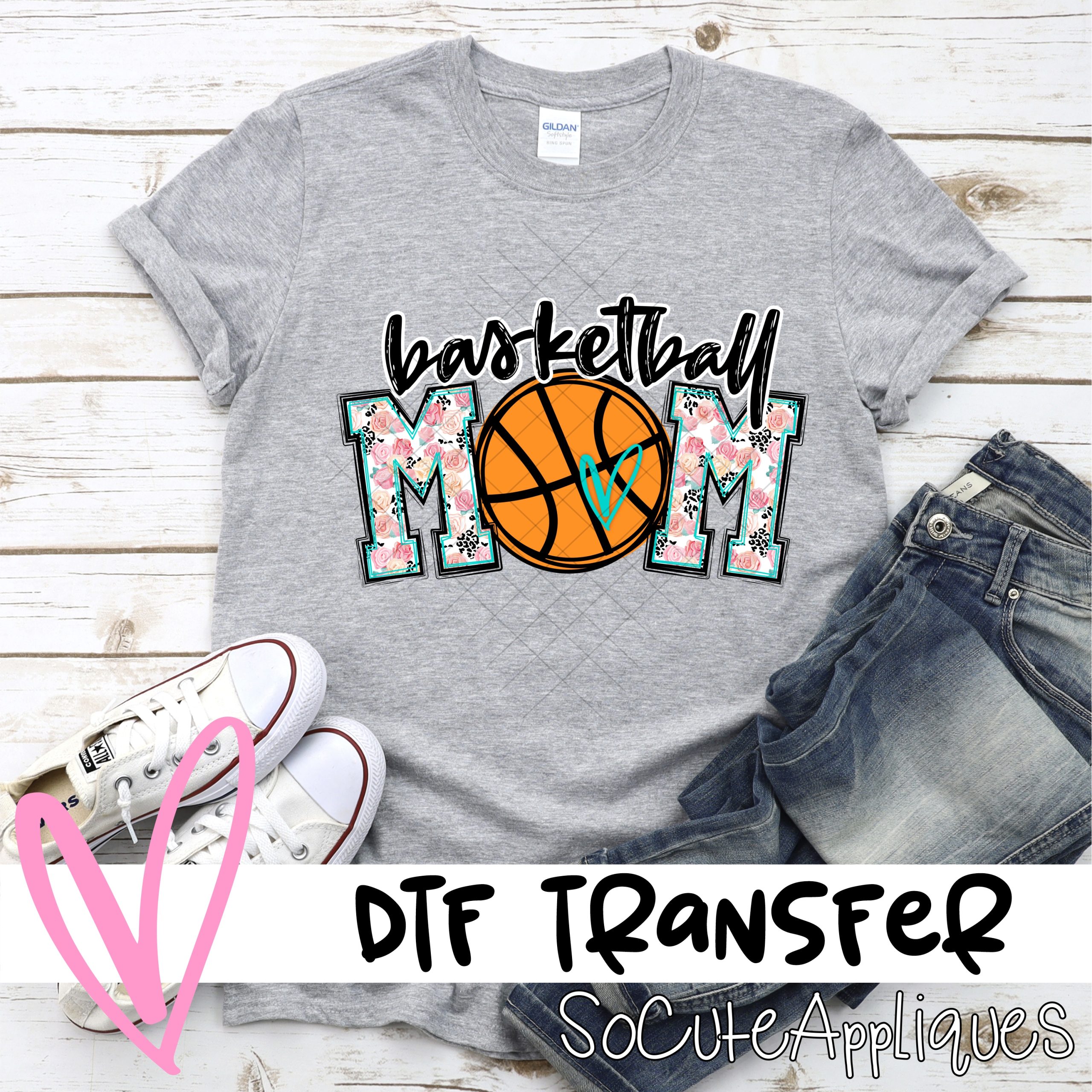 Basketball mom ball O pink leopard flower *DTF* Transfer