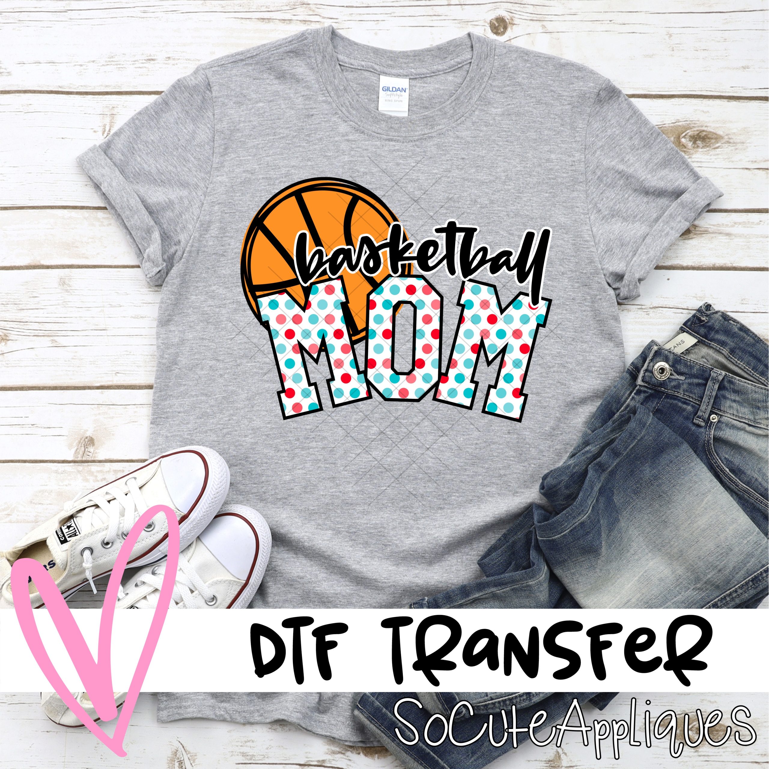 Basketball mom ball pink blue polka dot *DTF* Transfer