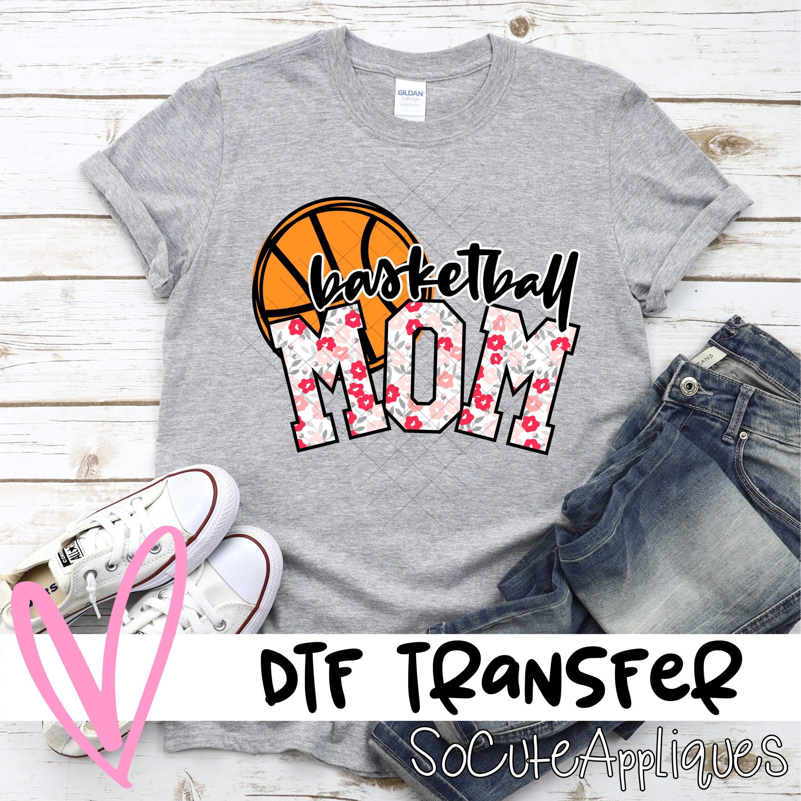 Basketball mom ball pink flowers *DTF* Transfer