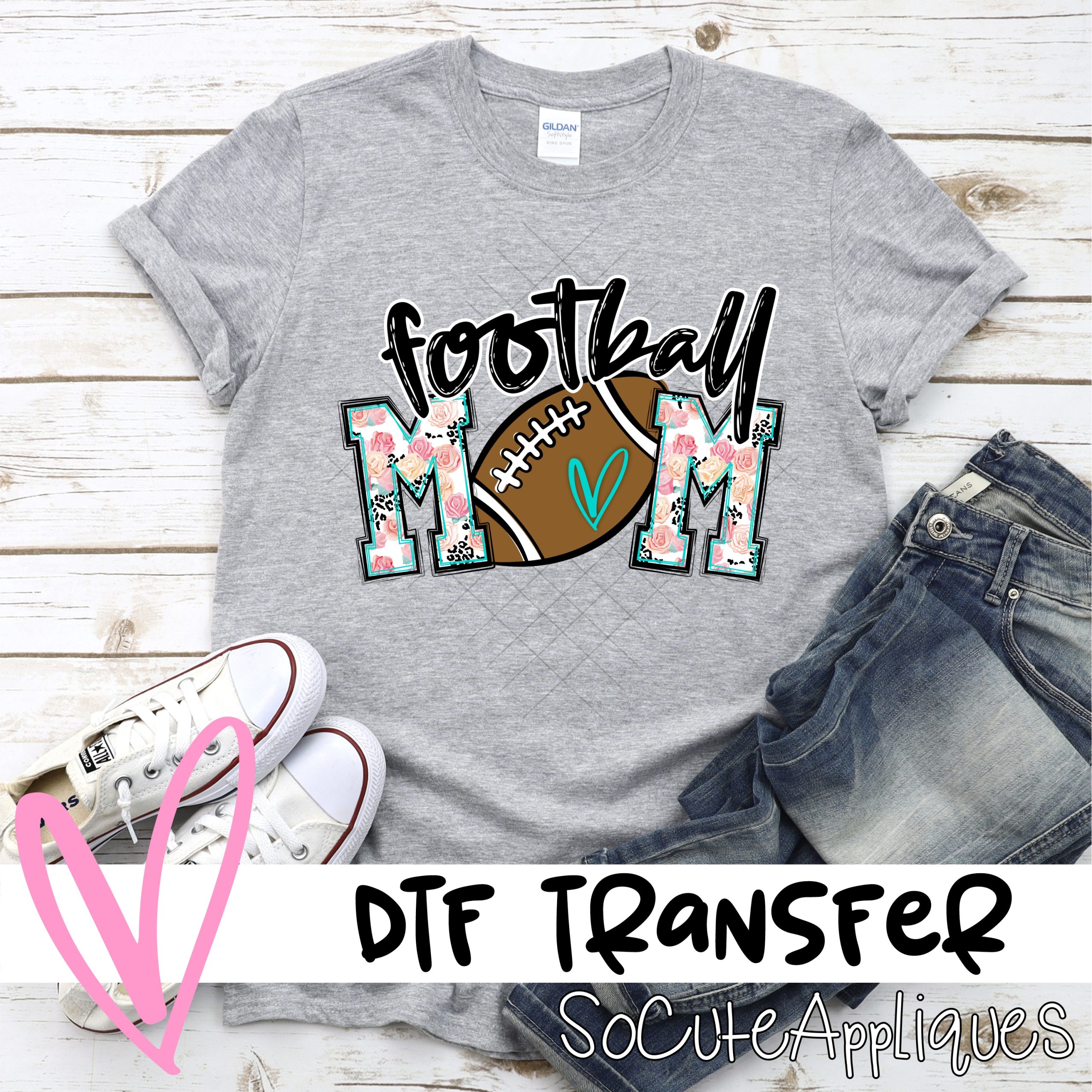 Football mom ball O pink leopard flower *DTF* Transfer
