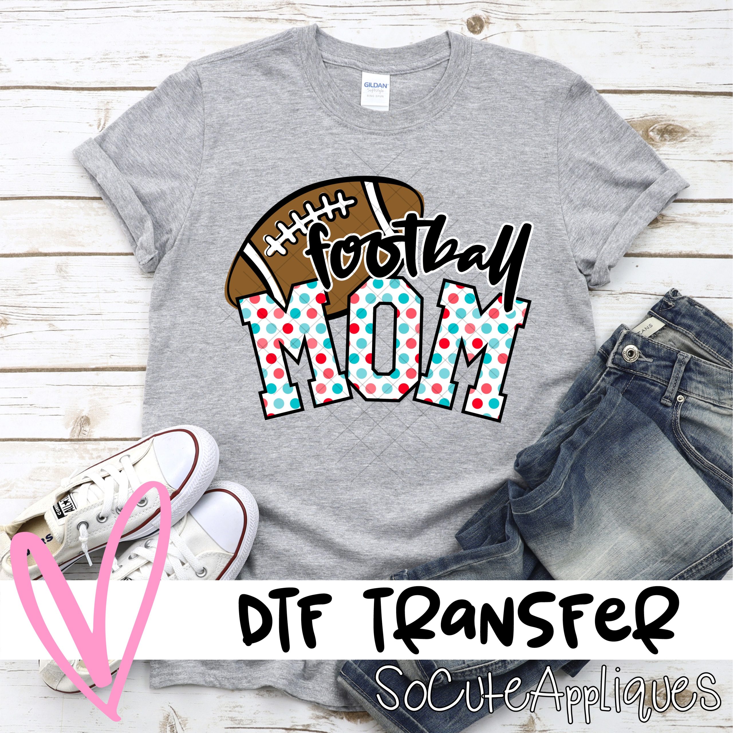 Football mom ball pink blue polka dot *DTF* Transfer