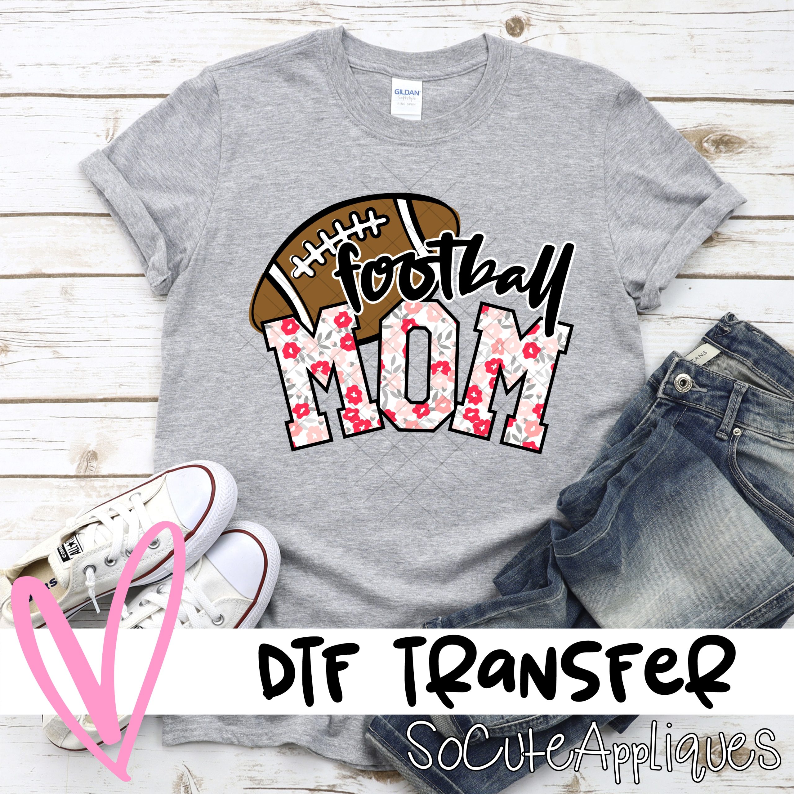 Football mom ball pink flowers *DTF* Transfer