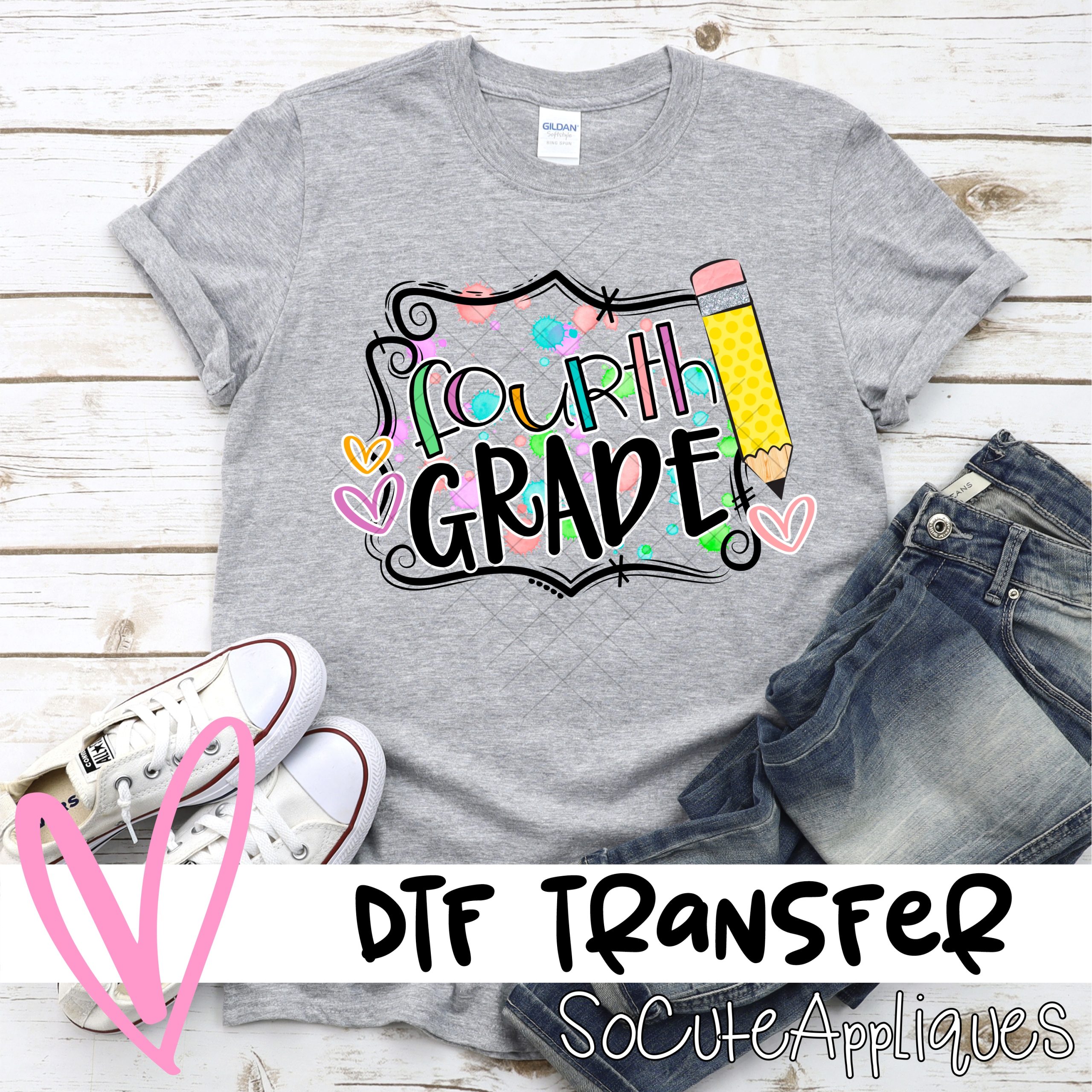 4th Grade paint splotch frame Fourth *DTF* Transfer