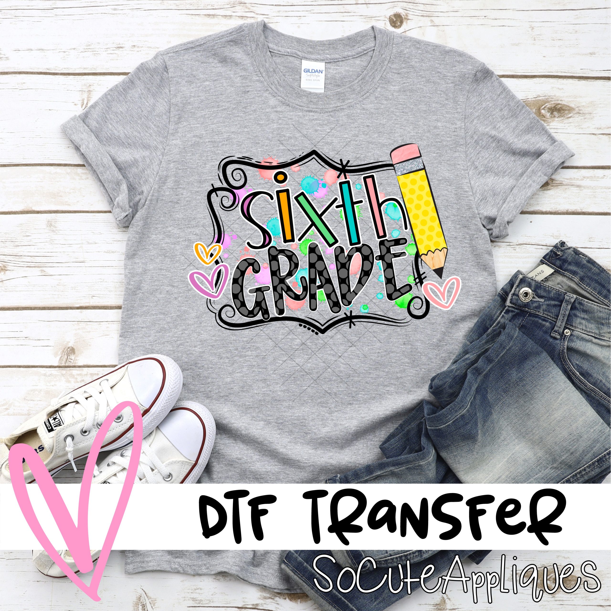 6th Grade paint splotch frame Sixth *DTF* Transfer