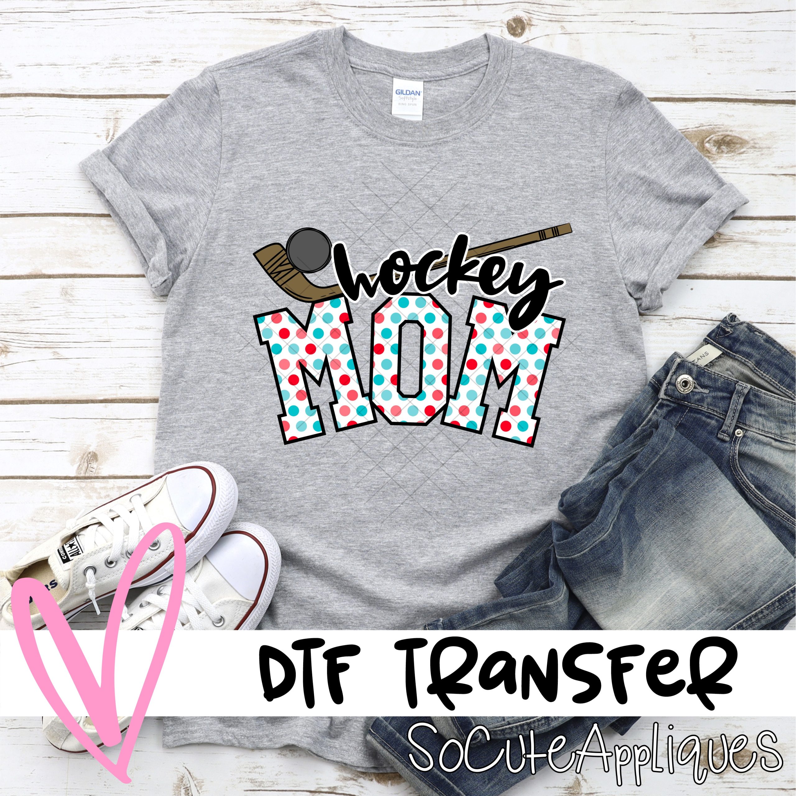 Hockey mom ball pink blue polka dot *DTF* Transfer