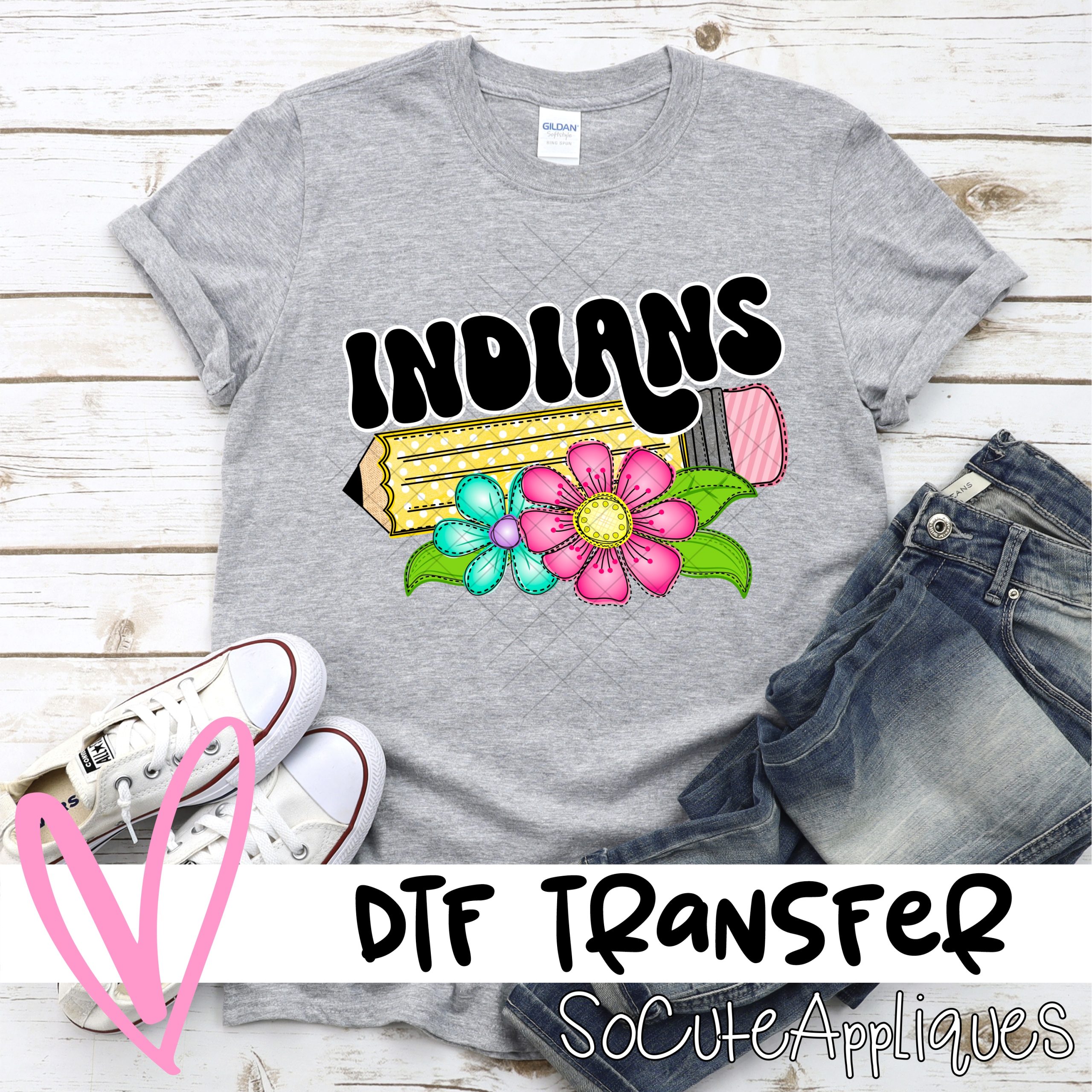 Pencil with bright flowers Indians *DTF Transfer