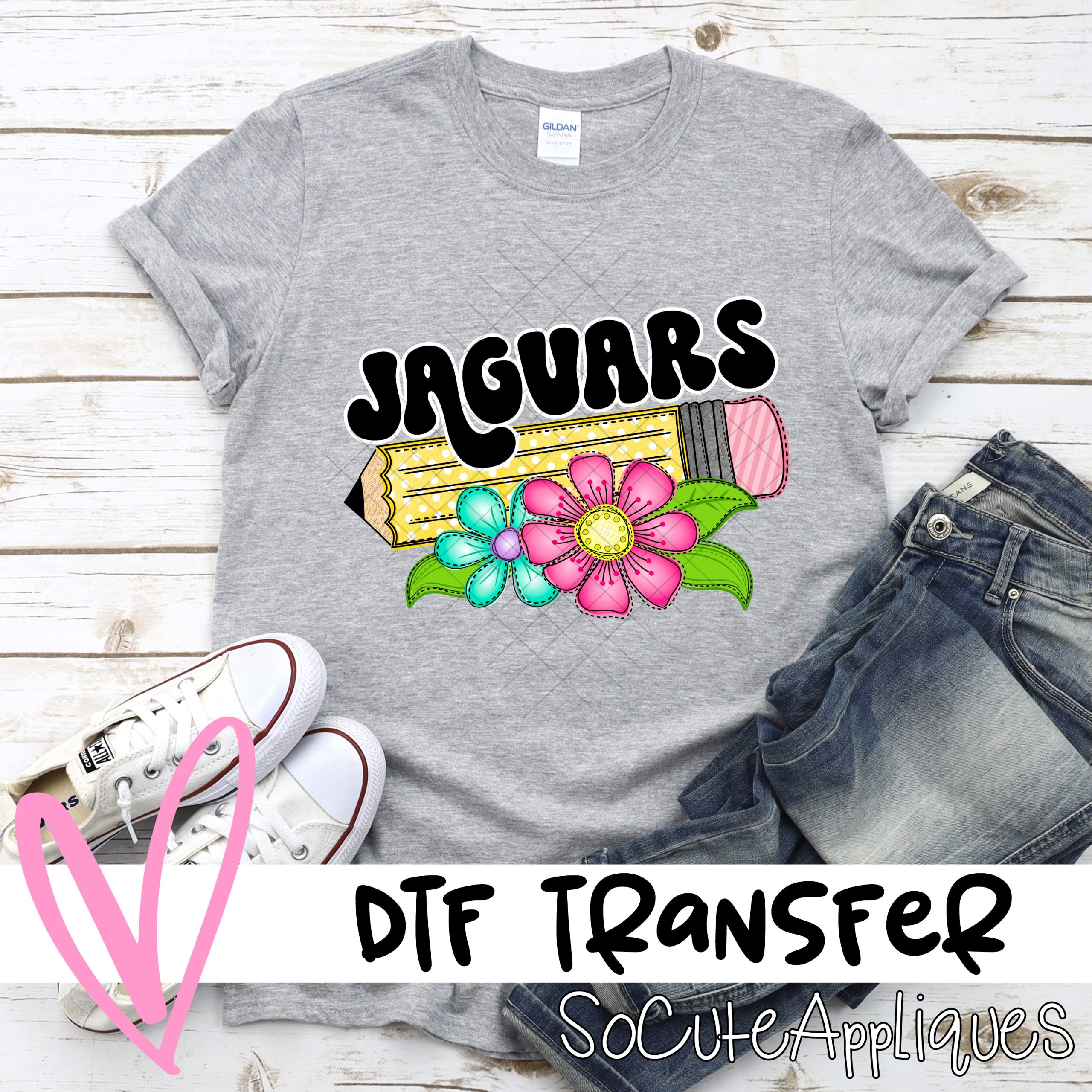 Pencil with bright flowers Jaguars *DTF Transfer