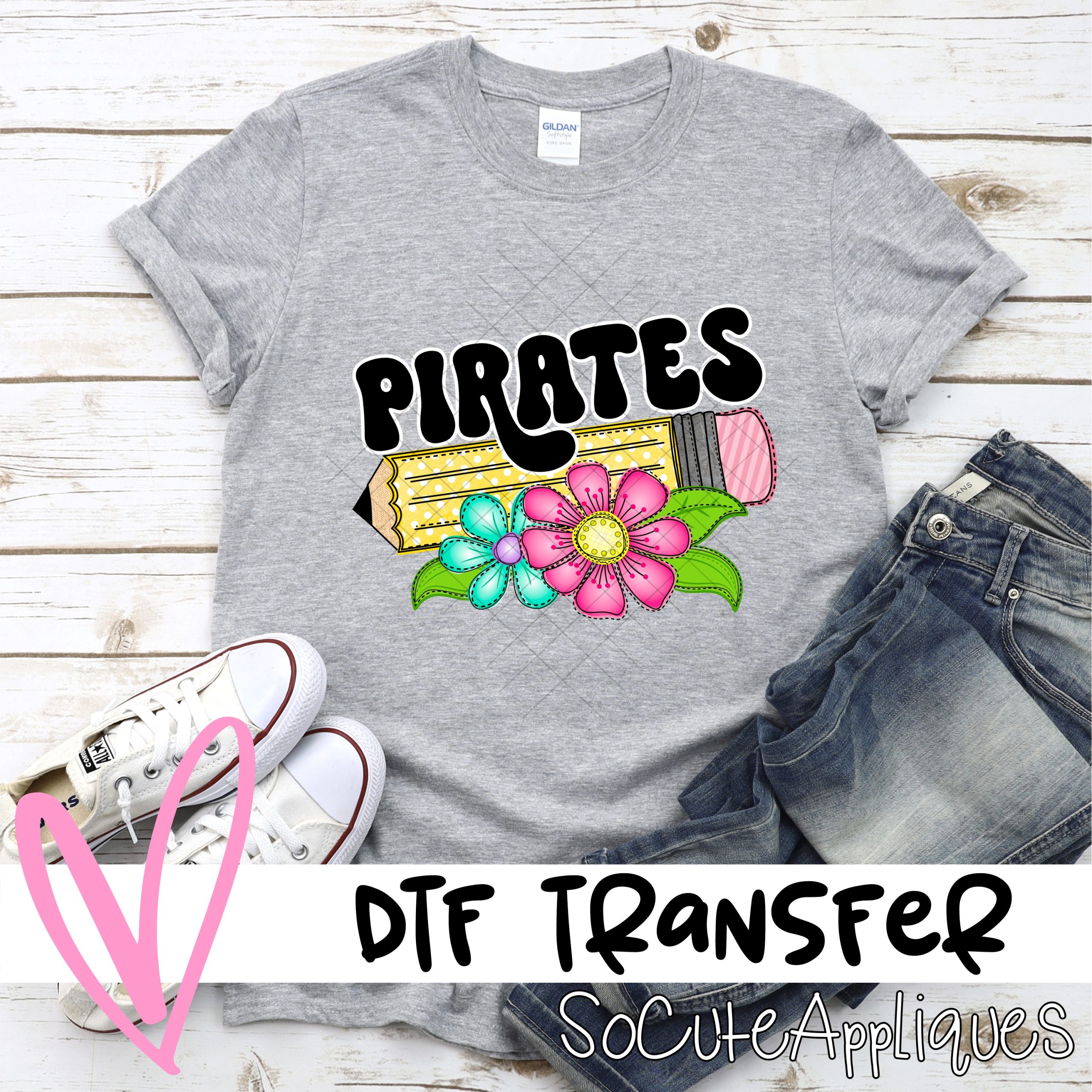 Pencil with bright flowers Pirates *DTF Transfer