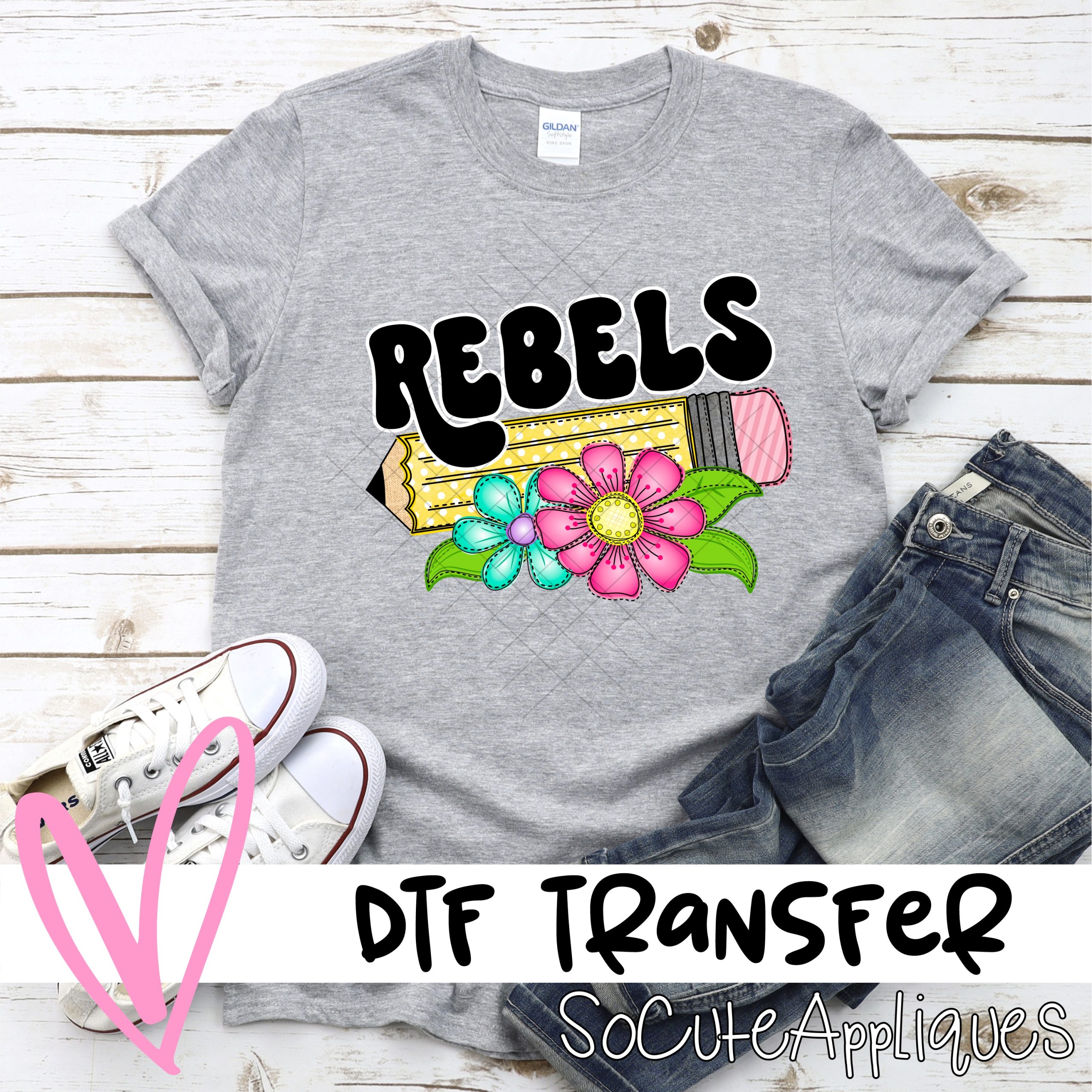 Pencil with bright flowers Rebels *DTF Transfer