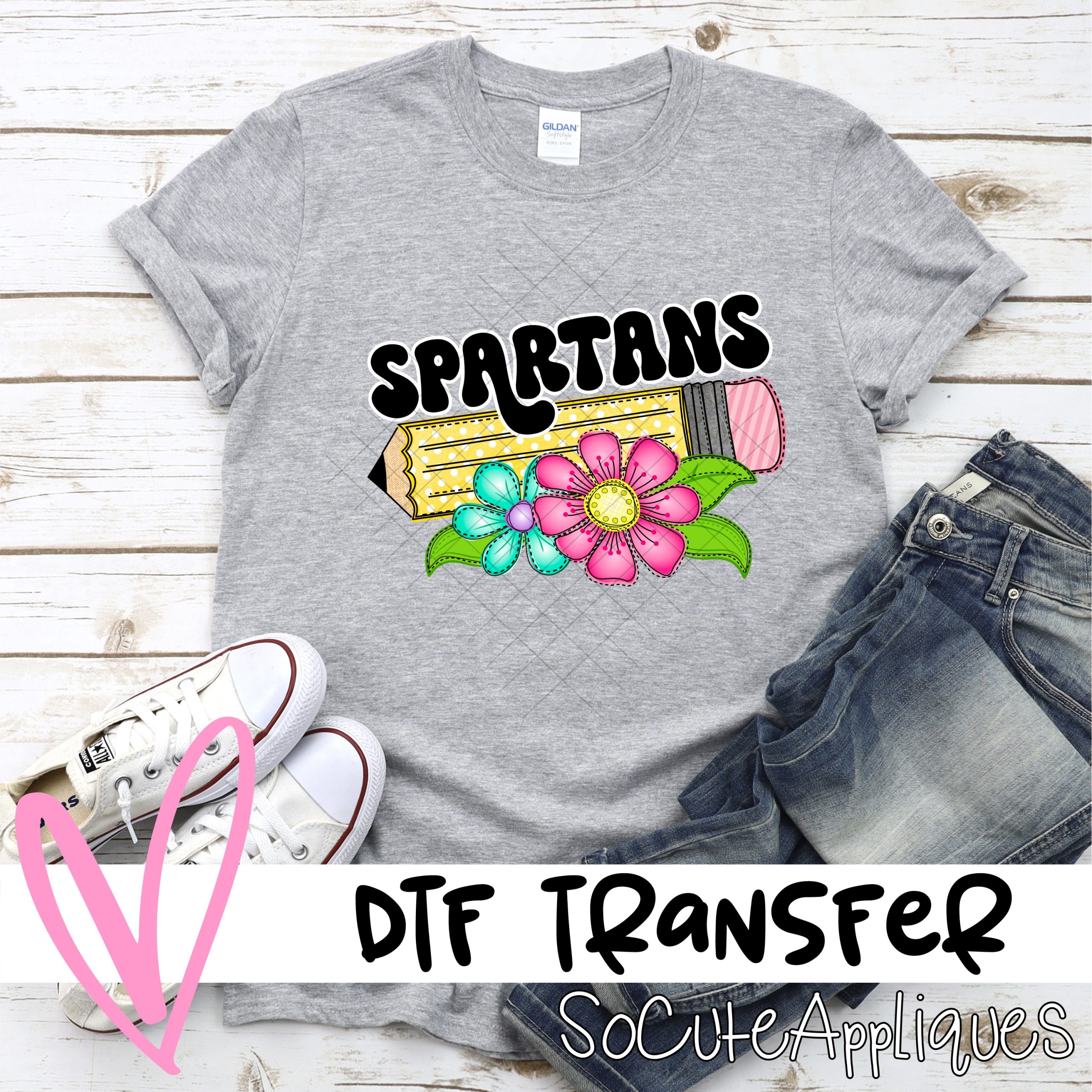 Pencil with bright flowers Spartans *DTF Transfer