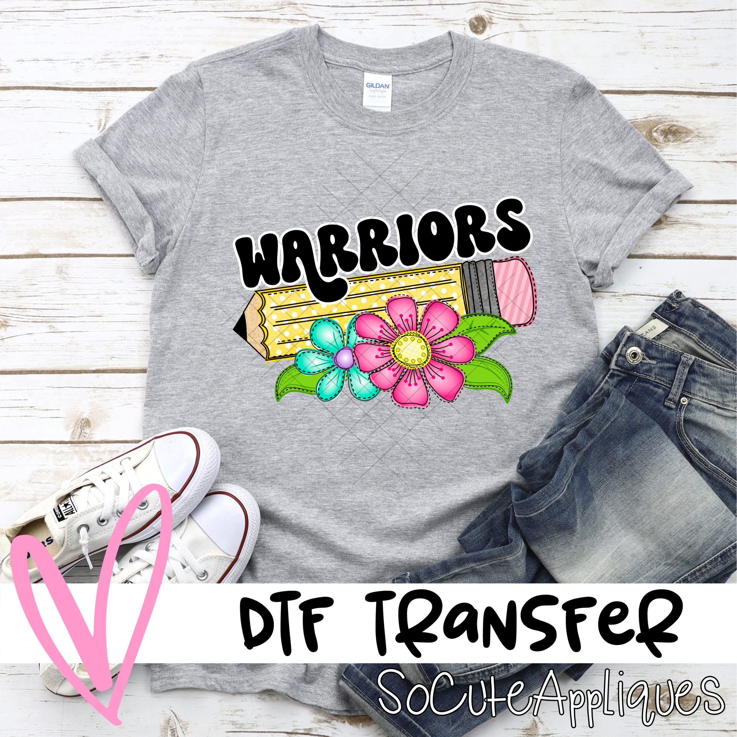 Pencil with bright flowers Warriors *DTF Transfer