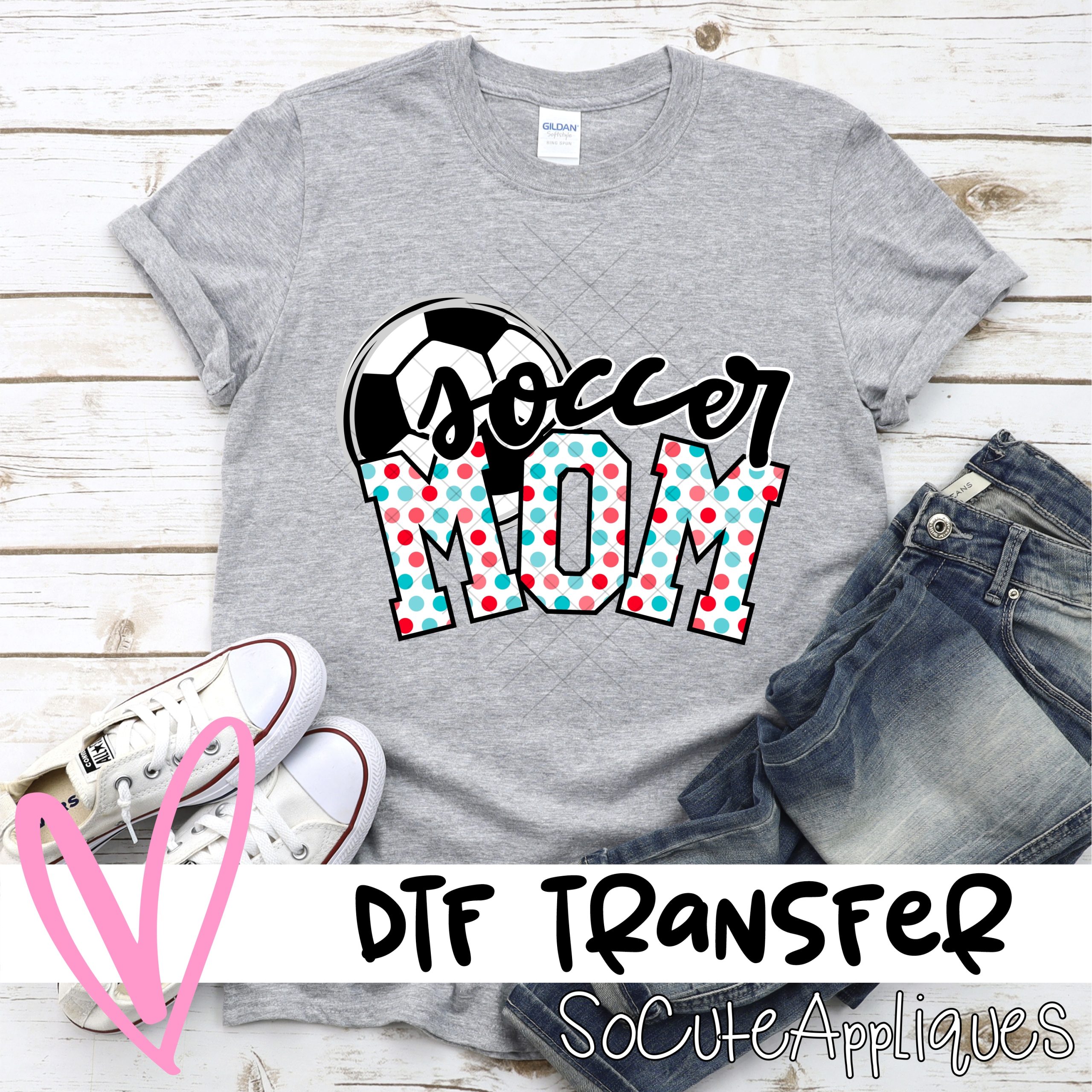 Soccer mom ball pink blue polka dot *DTF* Transfer