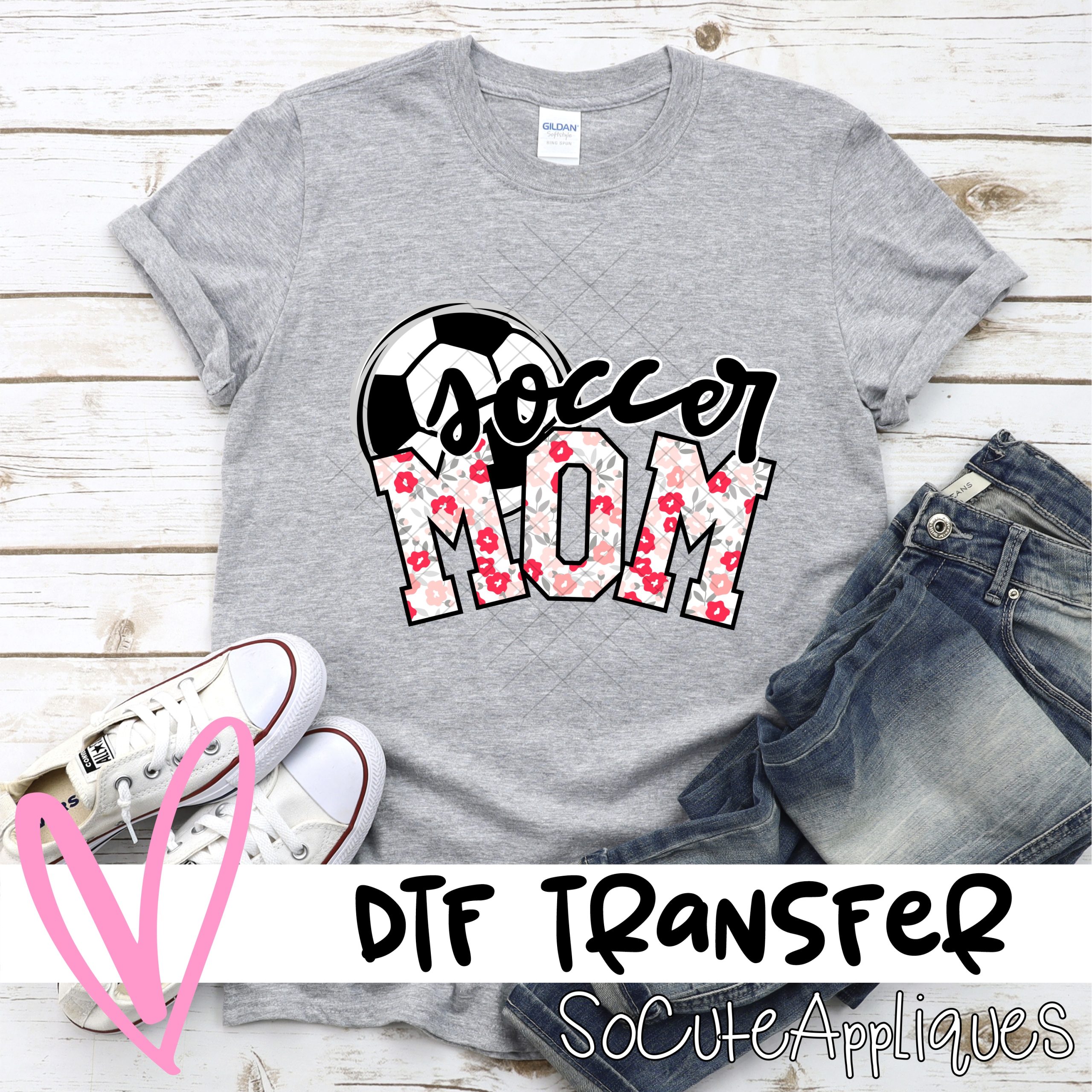 Soccer mom ball pink flowers *DTF* Transfer