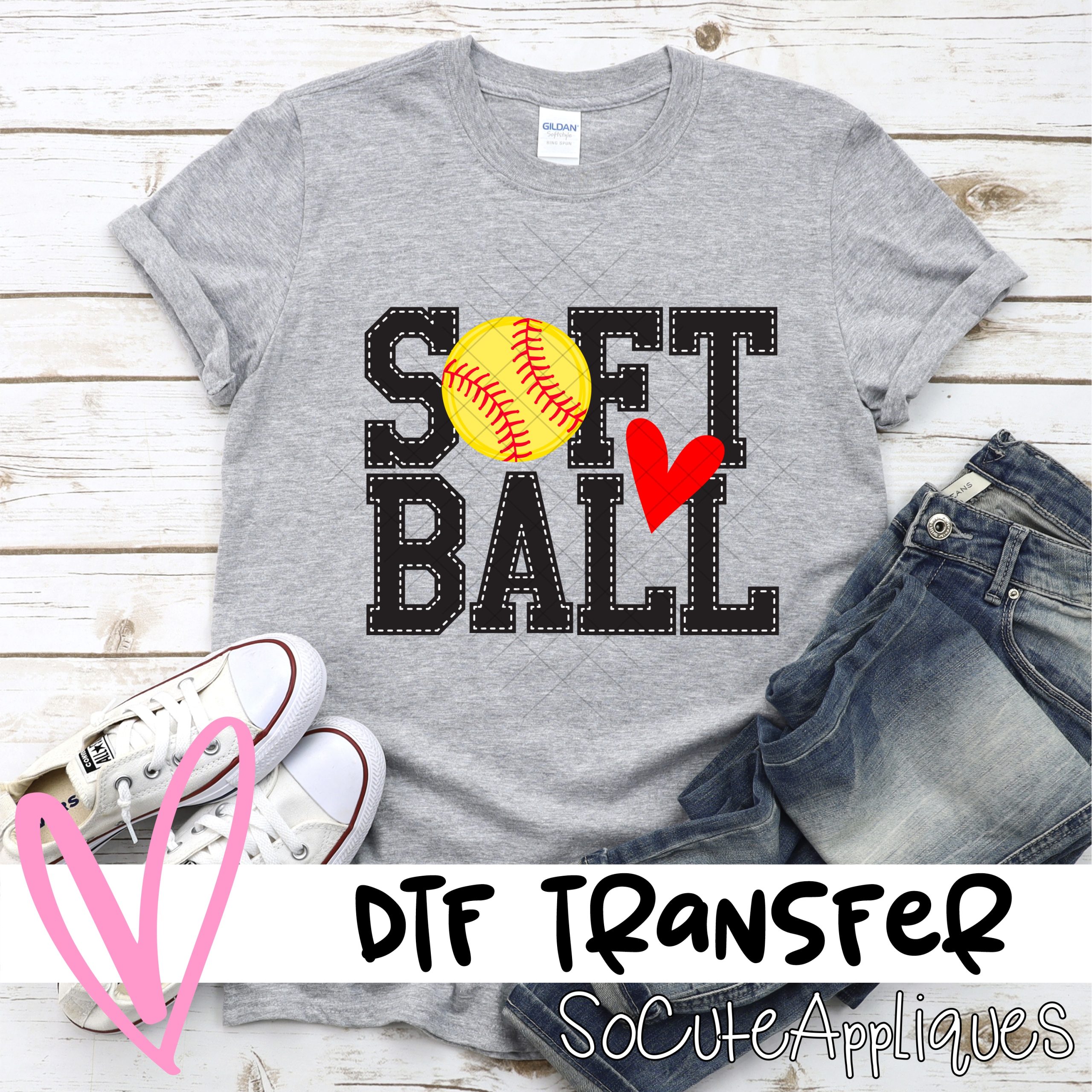 Softball block stitched letters *DTF* Transfer