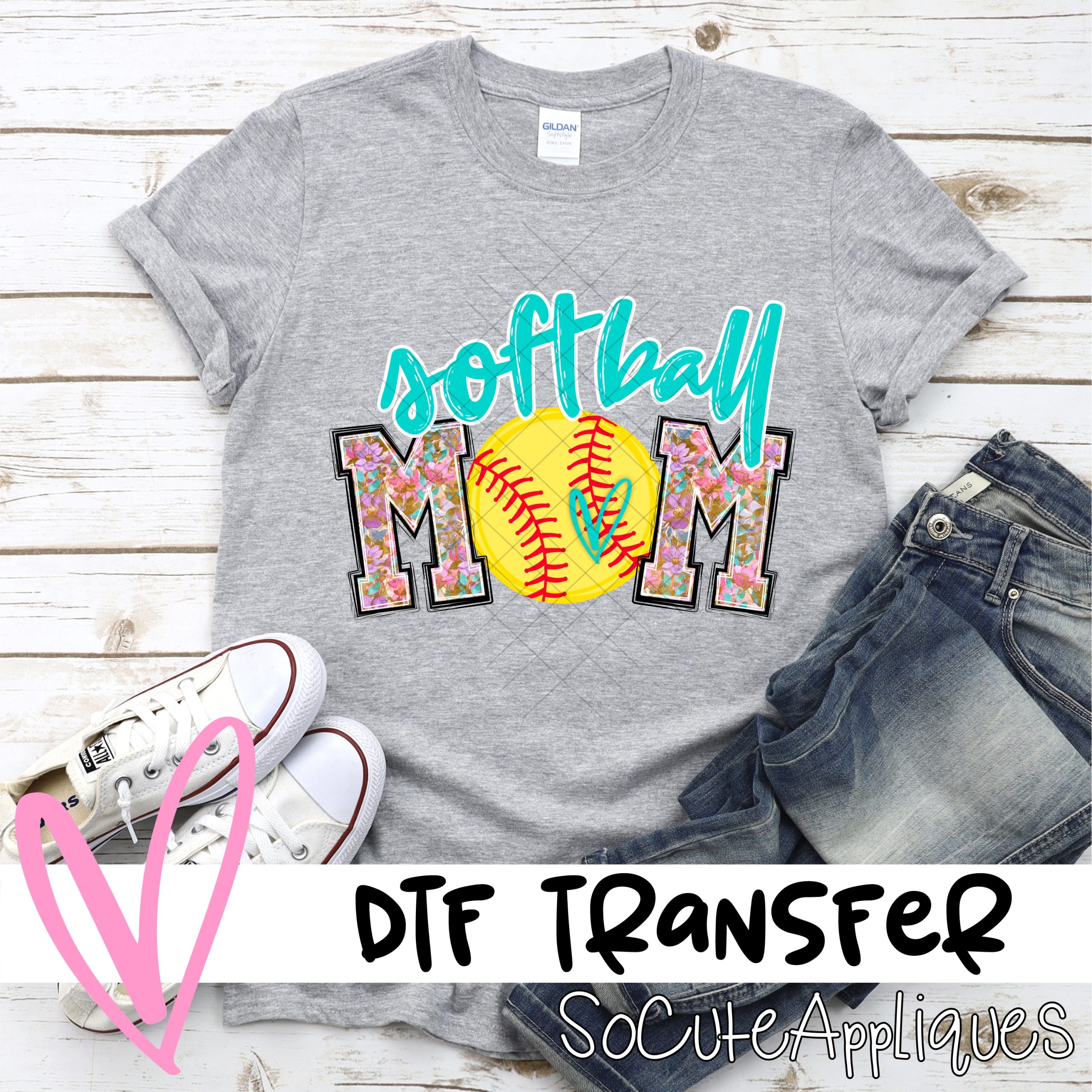 Softball mom ball O multi flower *DTF* Transfer