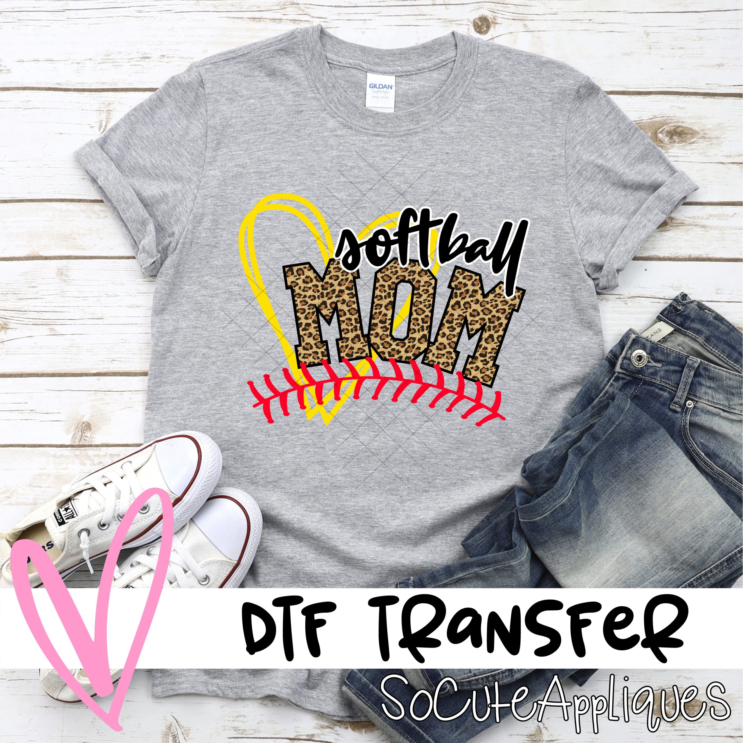 Softball mom heart leopard *DTF* Transfer