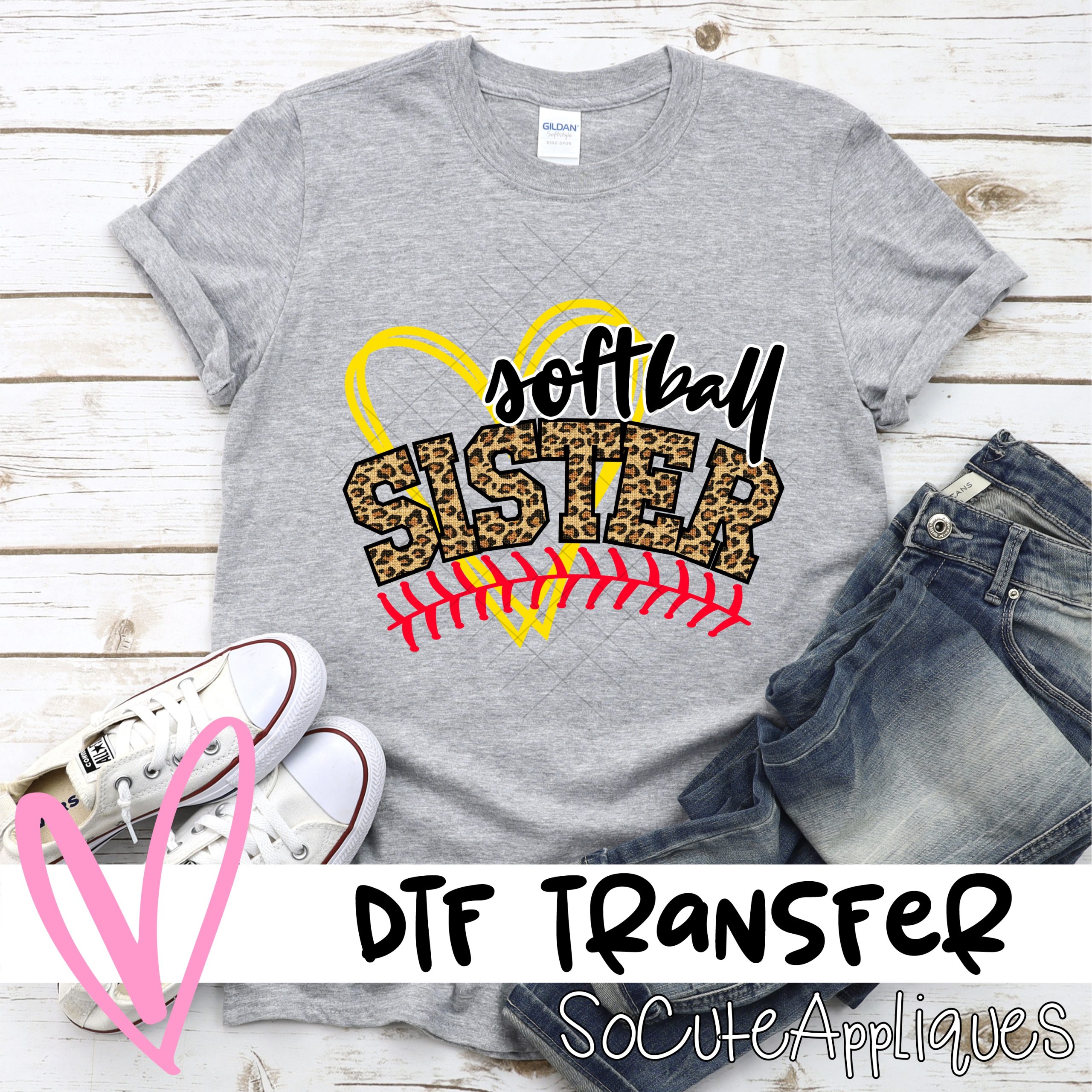 Softball sister heart leopard *DTF* Transfer