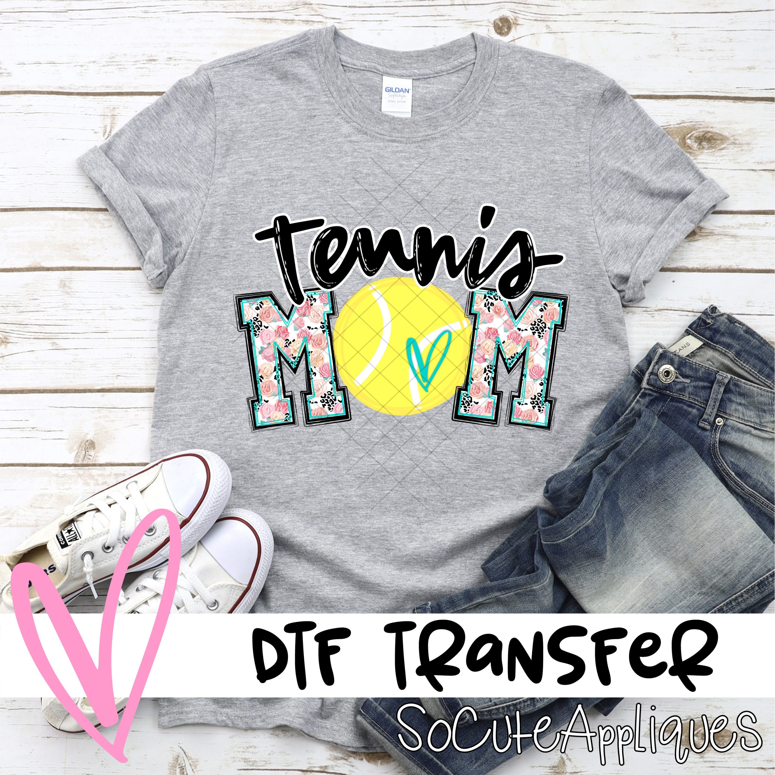 Tennis mom ball O pink leopard flower *DTF* Transfer