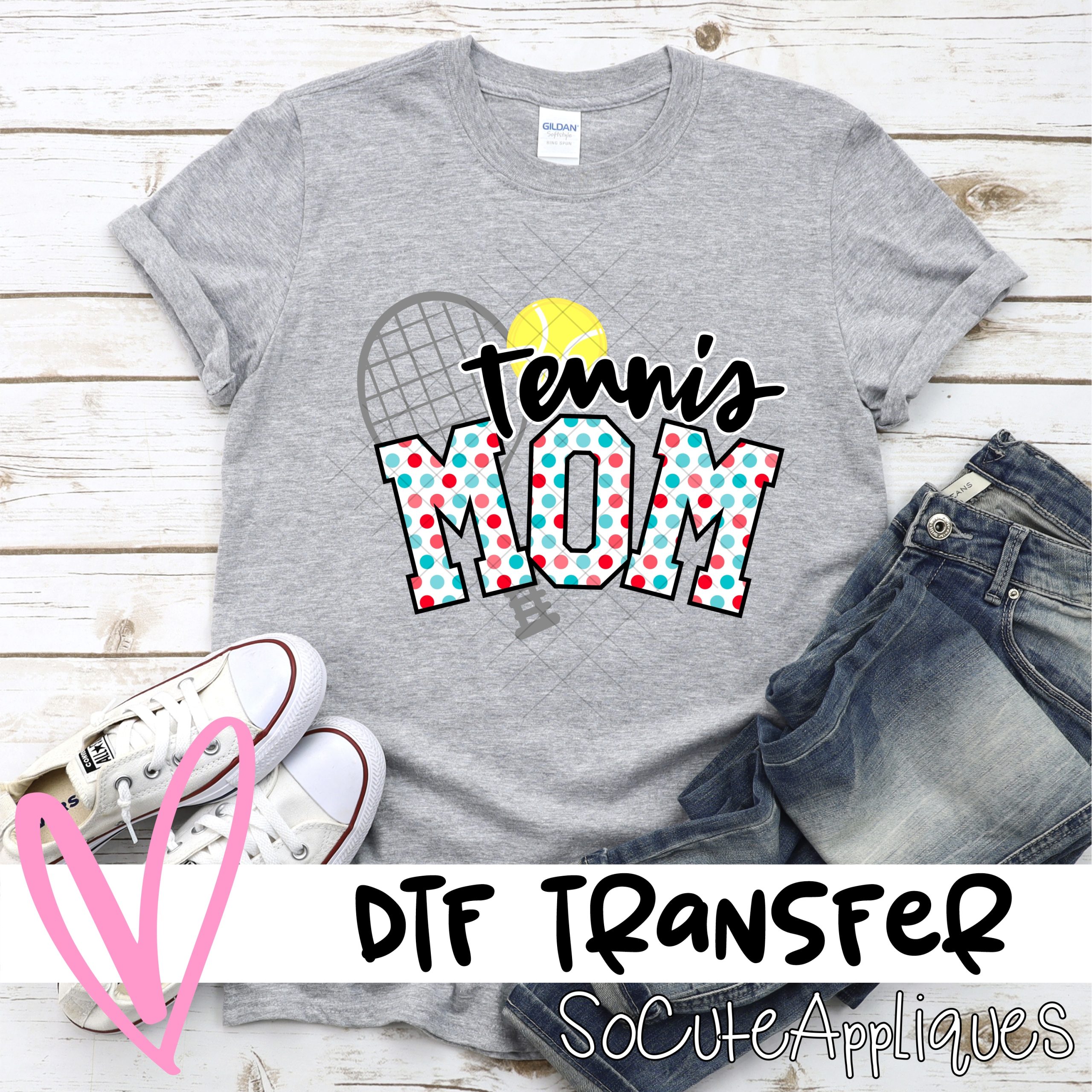 Tennis mom ball pink blue polka dot *DTF* Transfer