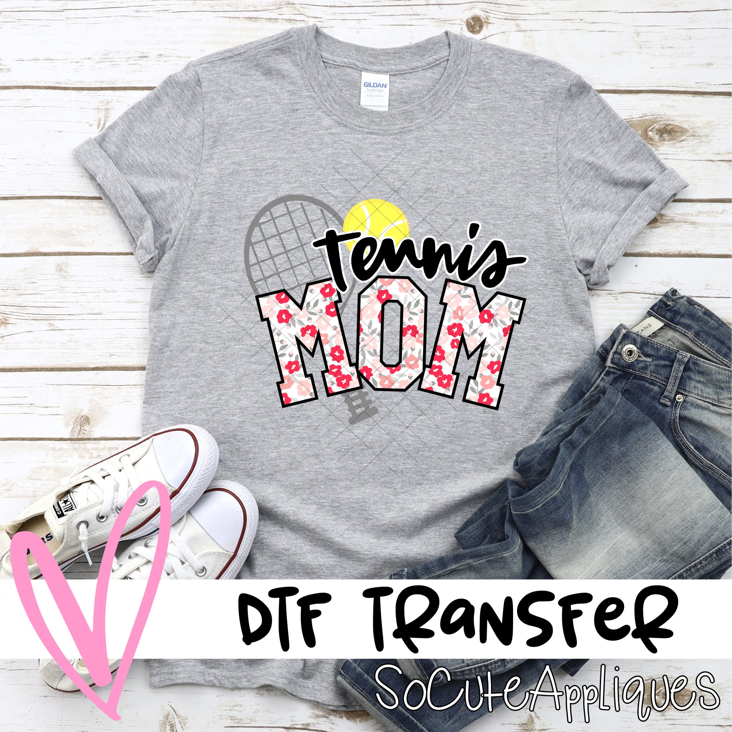 Tennis mom ball pink flowers *DTF* Transfer