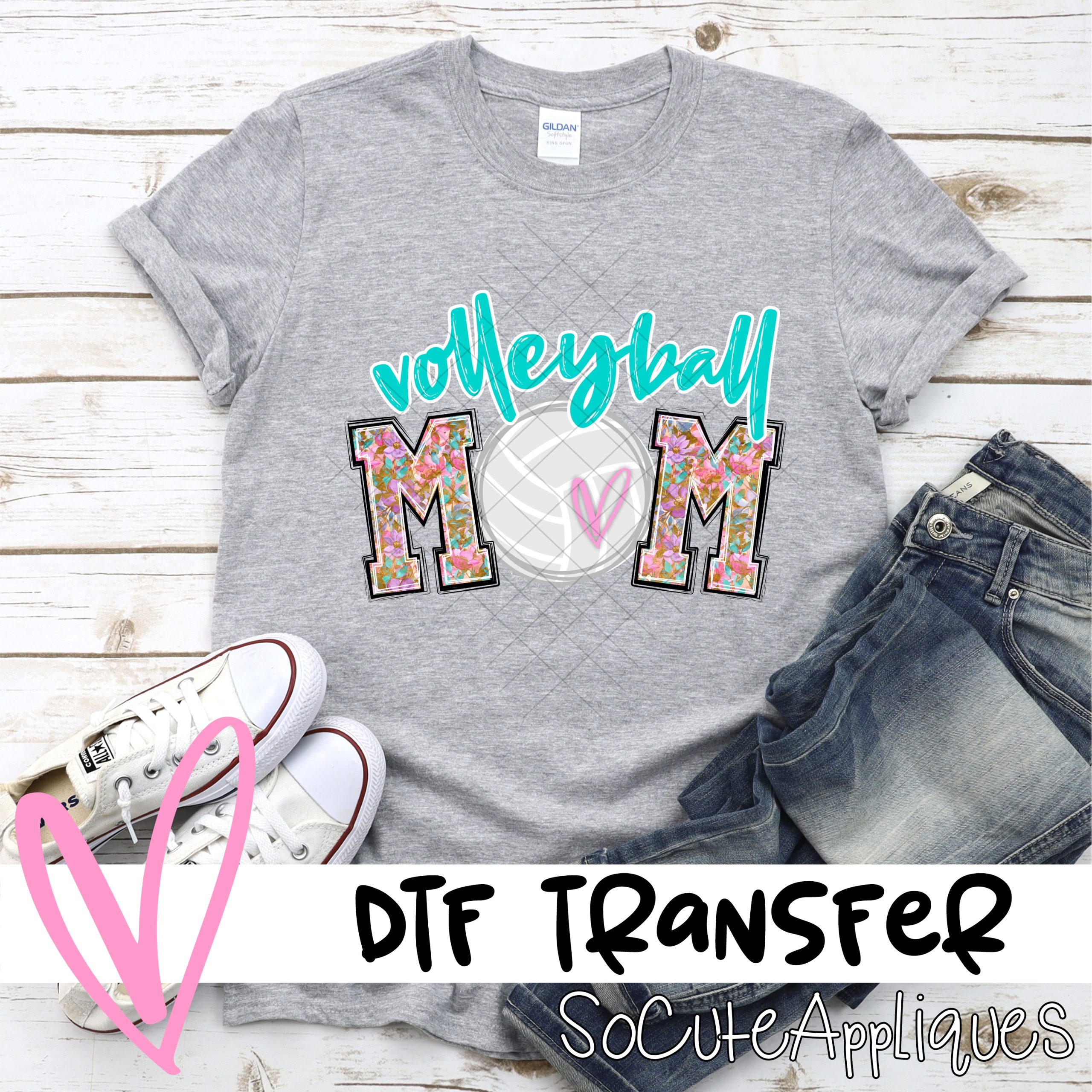 Volleyball mom ball O multi flower *DTF* Transfer