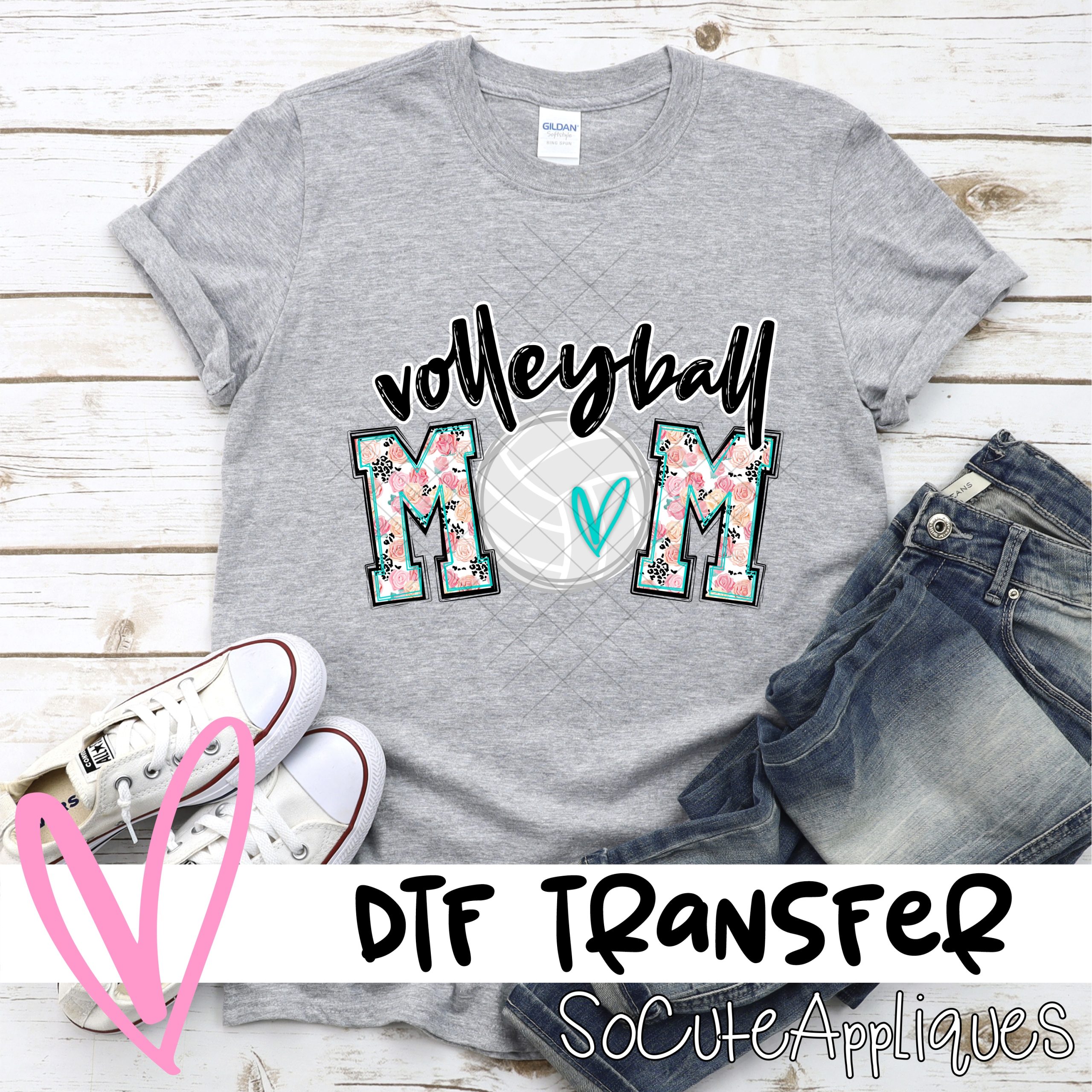 Volleyball mom ball O multipink leopard flower *DTF* Transfer