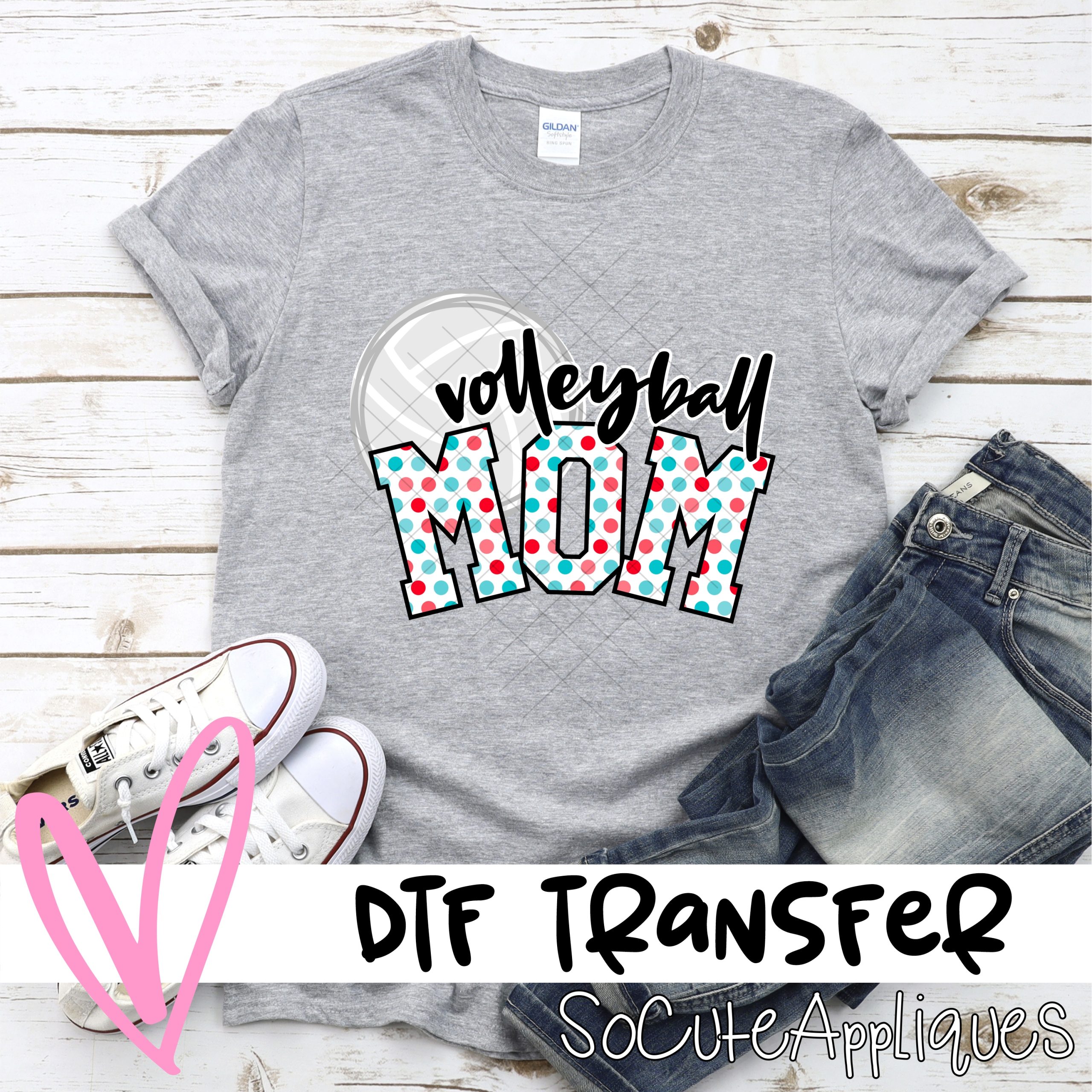 Volleyball mom ball pink blue polka dot *DTF* Transfer
