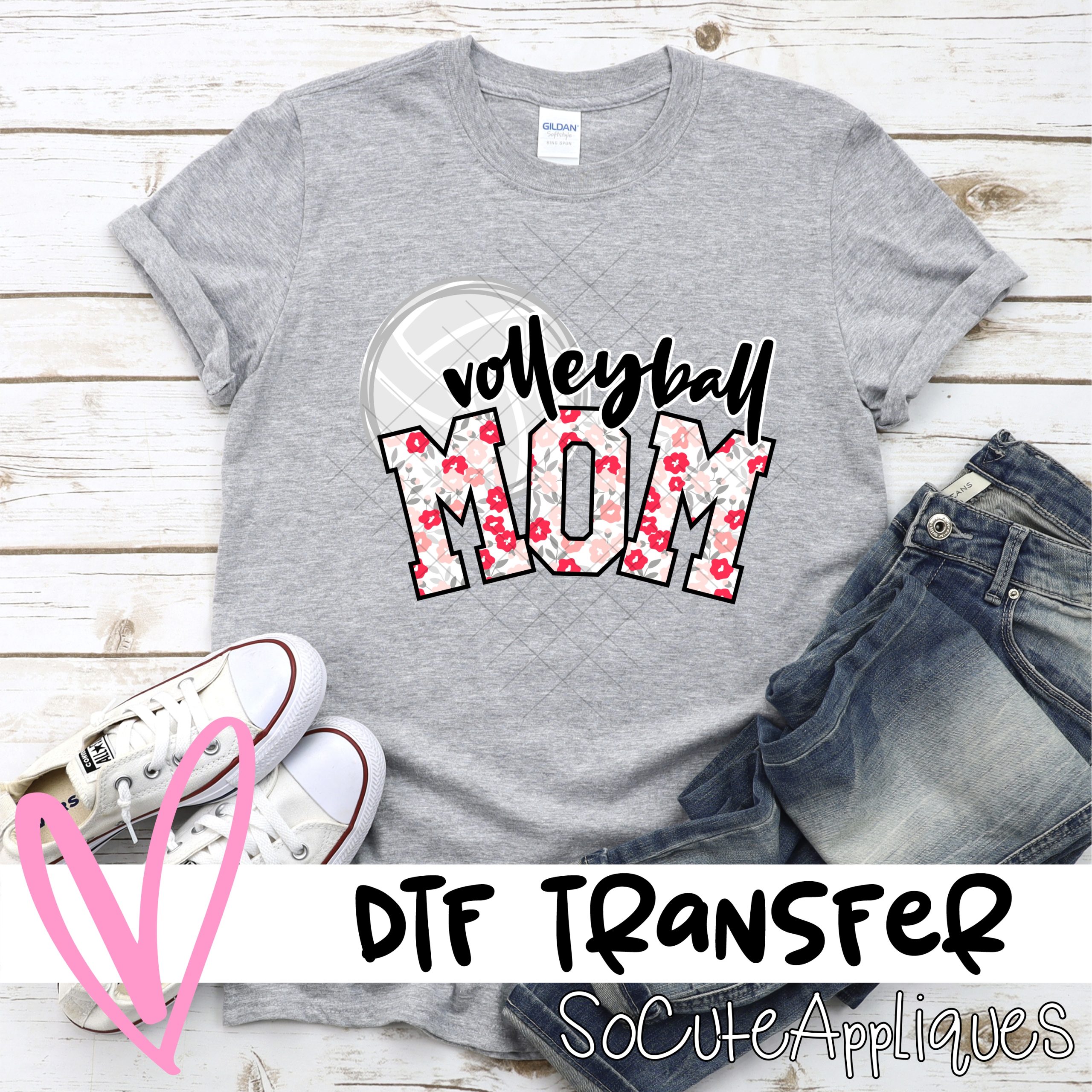 Volleyball mom ball pink flowers *DTF* Transfer