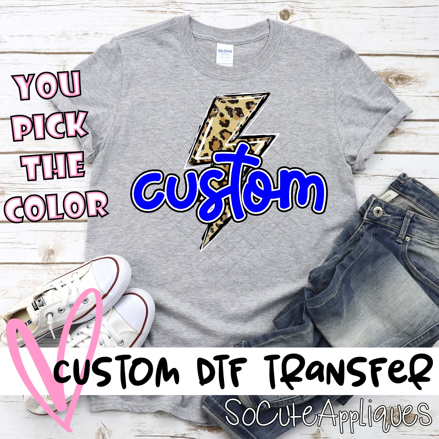 *CUSTOM NAME* Leopard lightning bolt mascot *DTF* Transfer  -SEEME