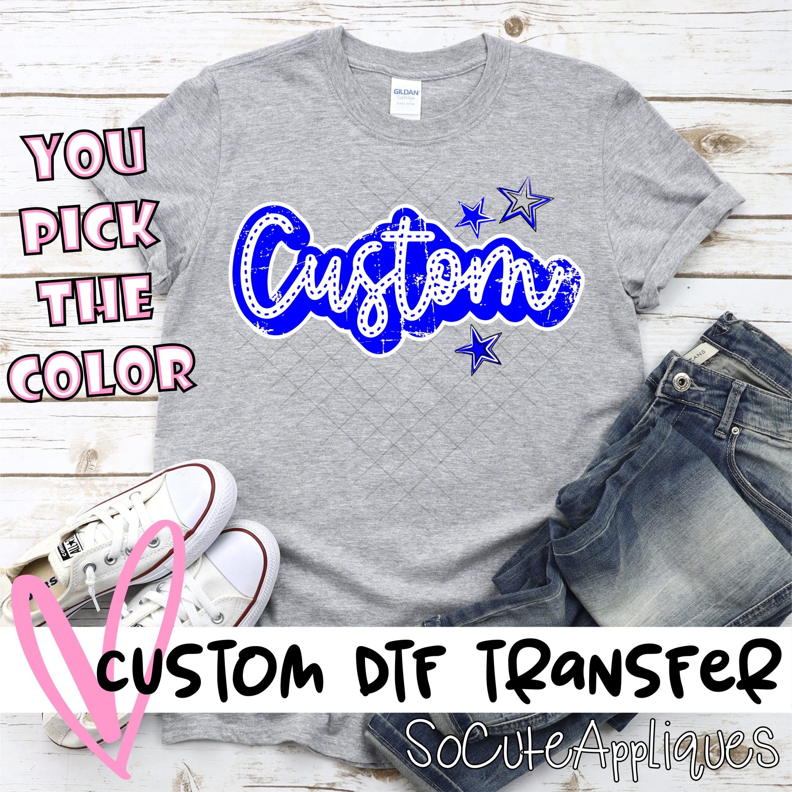 *CUSTOM NAME* Script with stars MASCOT *DTF* Transfer  -SEEME