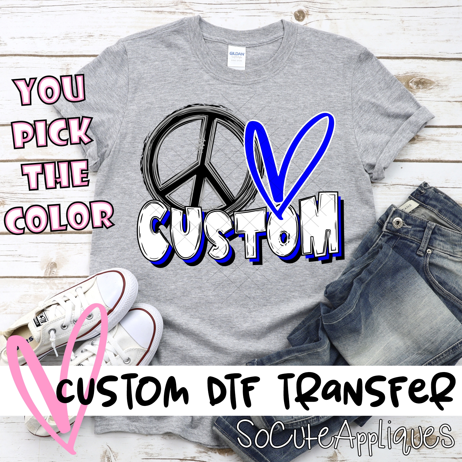 *CUSTOM NAME* Peace Heart Mascot *DTF* Transfer  -SEEME