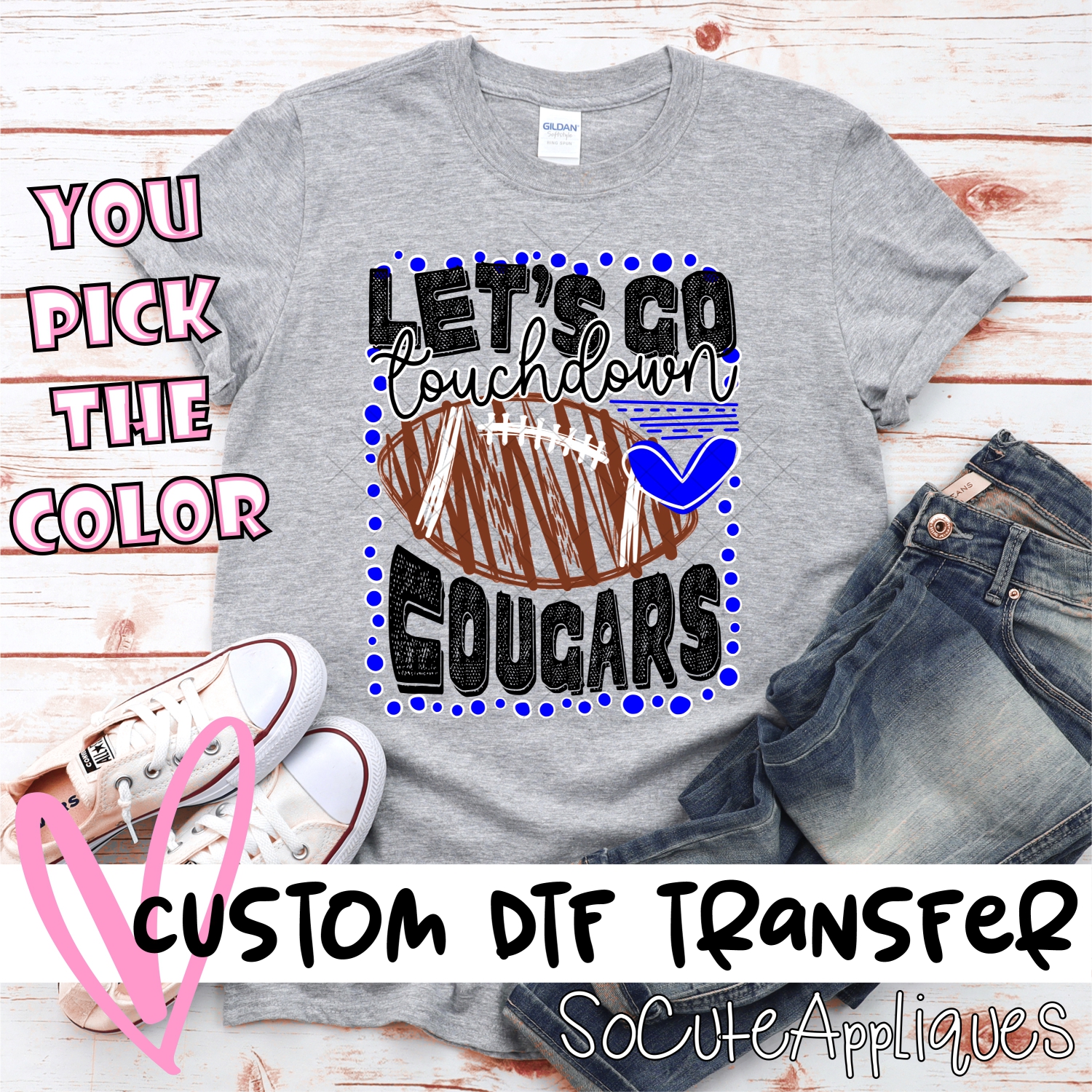 CUSTOM Lets go Cougars football dot frame *DTF* Transfer