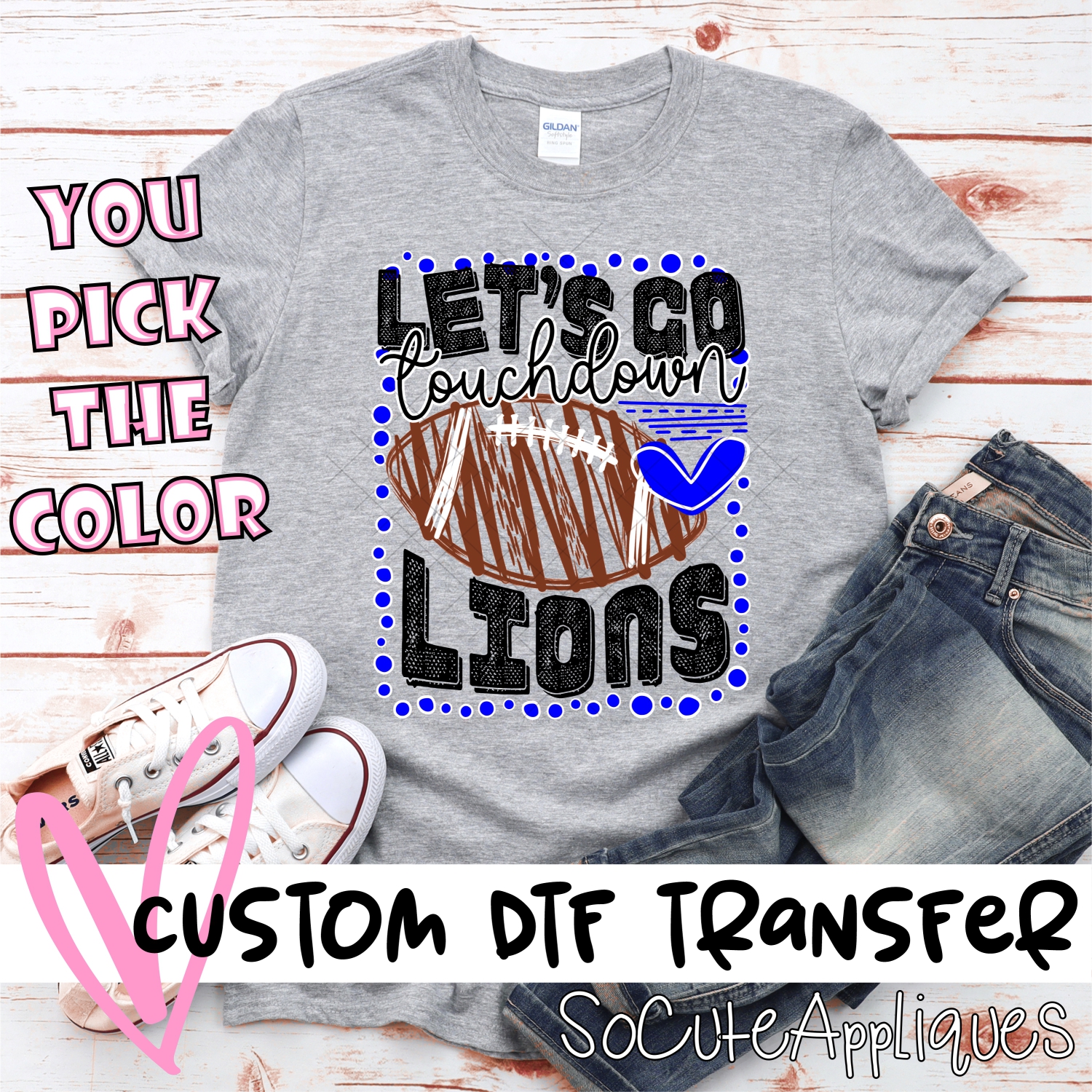 CUSTOM Lets go Lions football dot frame *DTF* Transfer