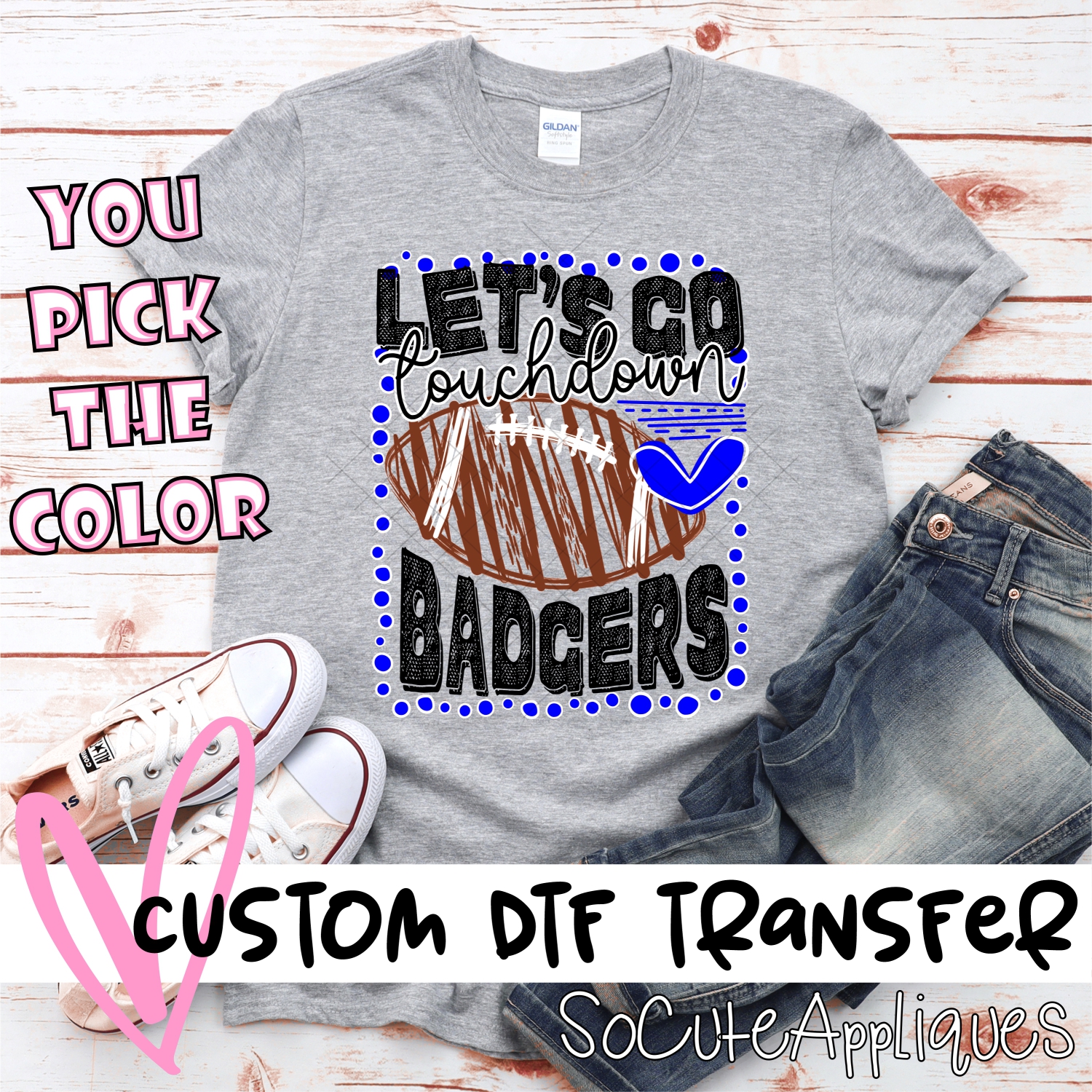 CUSTOM Lets go Badgers football dot frame *DTF* Transfer