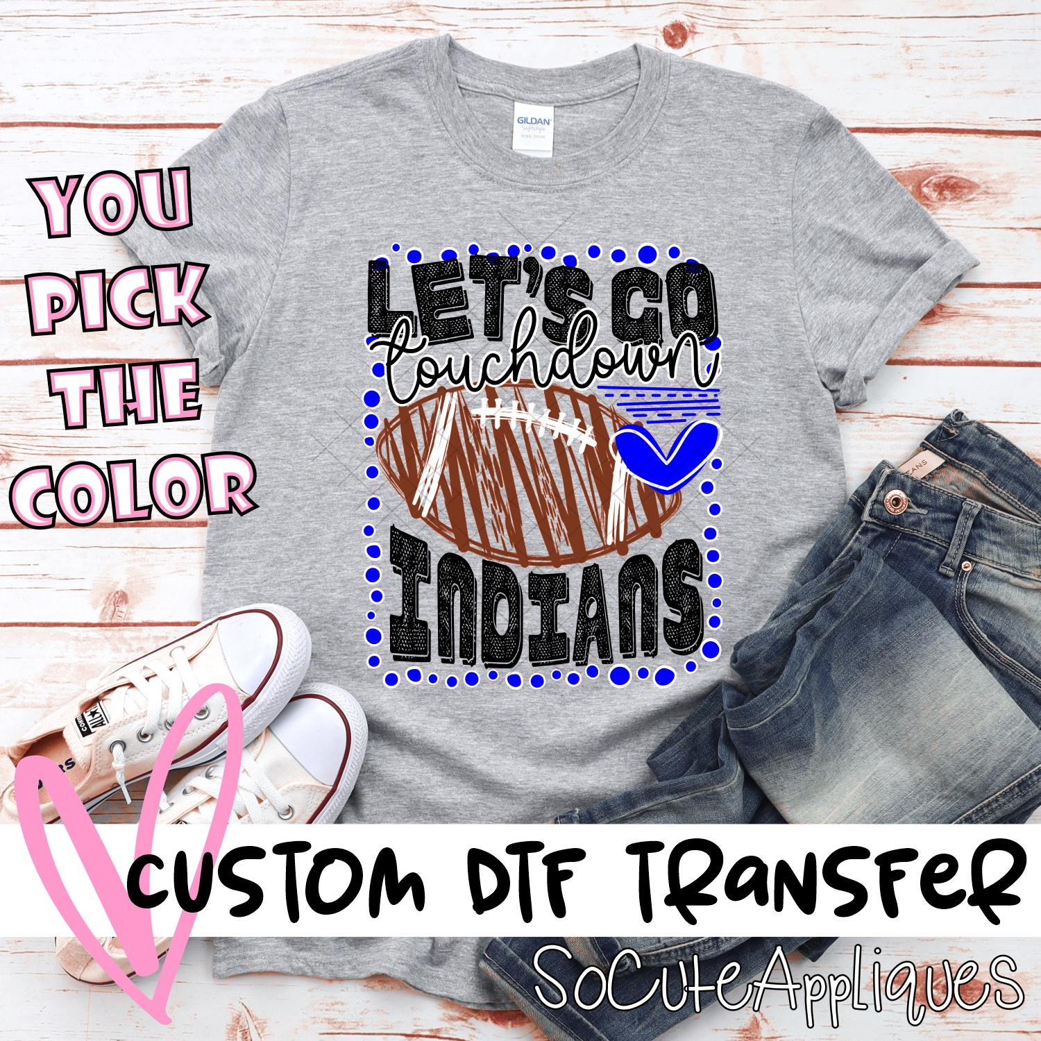 CUSTOM Lets go Indians football dot frame *DTF* Transfer