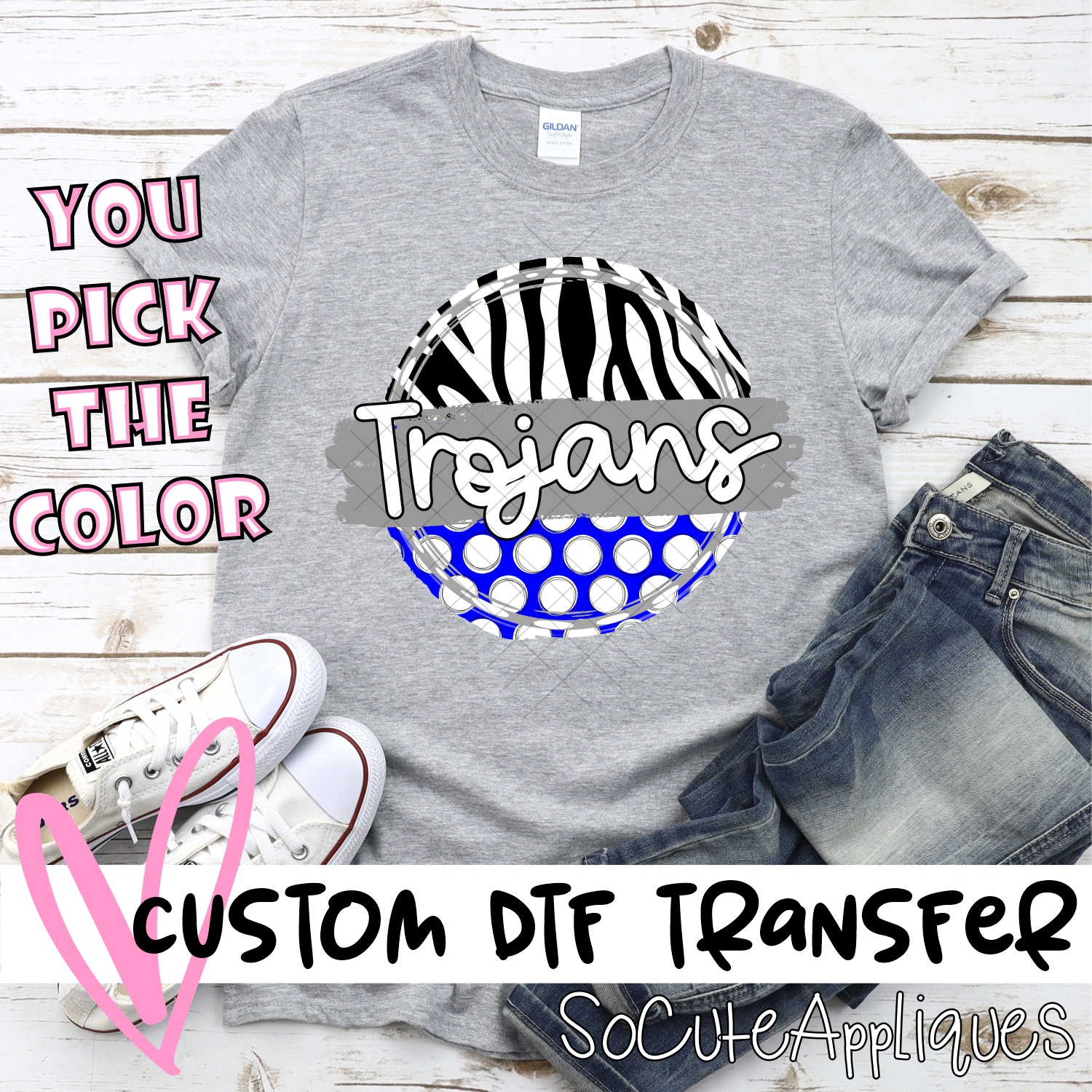 CUSTOM Trojans polka dot zebra circle *DTF* Transfer