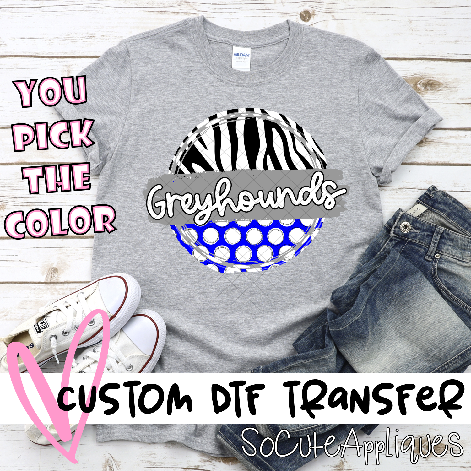 CUSTOM Greyhounds polka dot zebra circle *DTF* Transfer