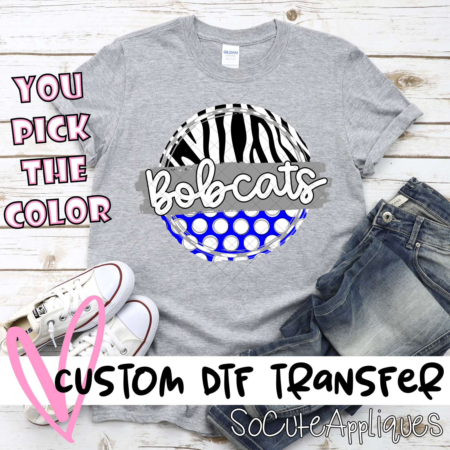 CUSTOM Bobcats polka dot zebra circle *DTF* Transfer