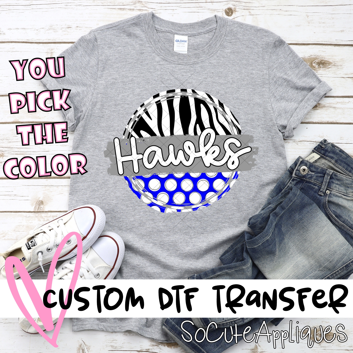 CUSTOM Hawks polka dot zebra circle *DTF* Transfer