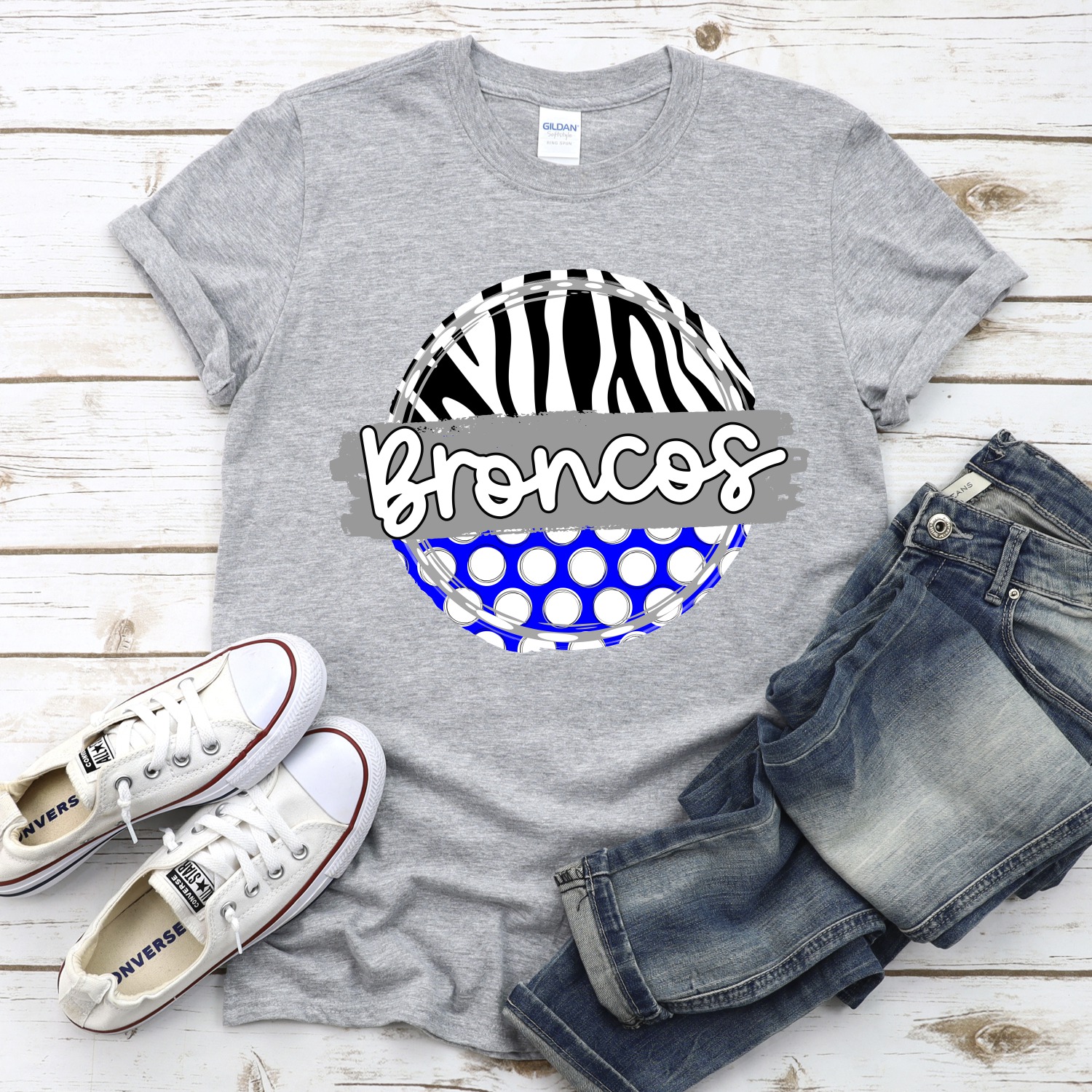 CUSTOM Broncos polka dot zebra circle *DTF* Transfer - Image 2