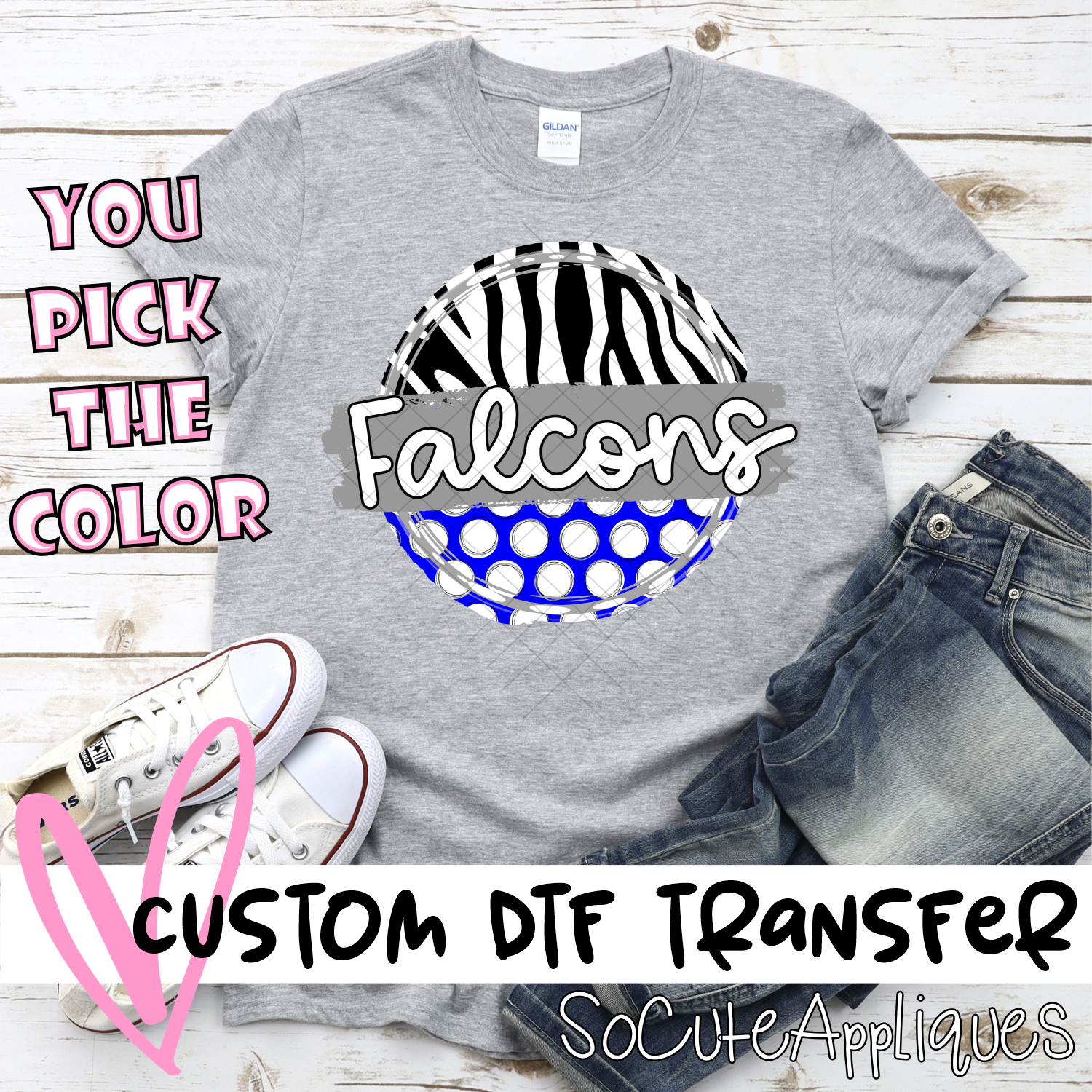 CUSTOM Falcons polka dot zebra circle *DTF* Transfer