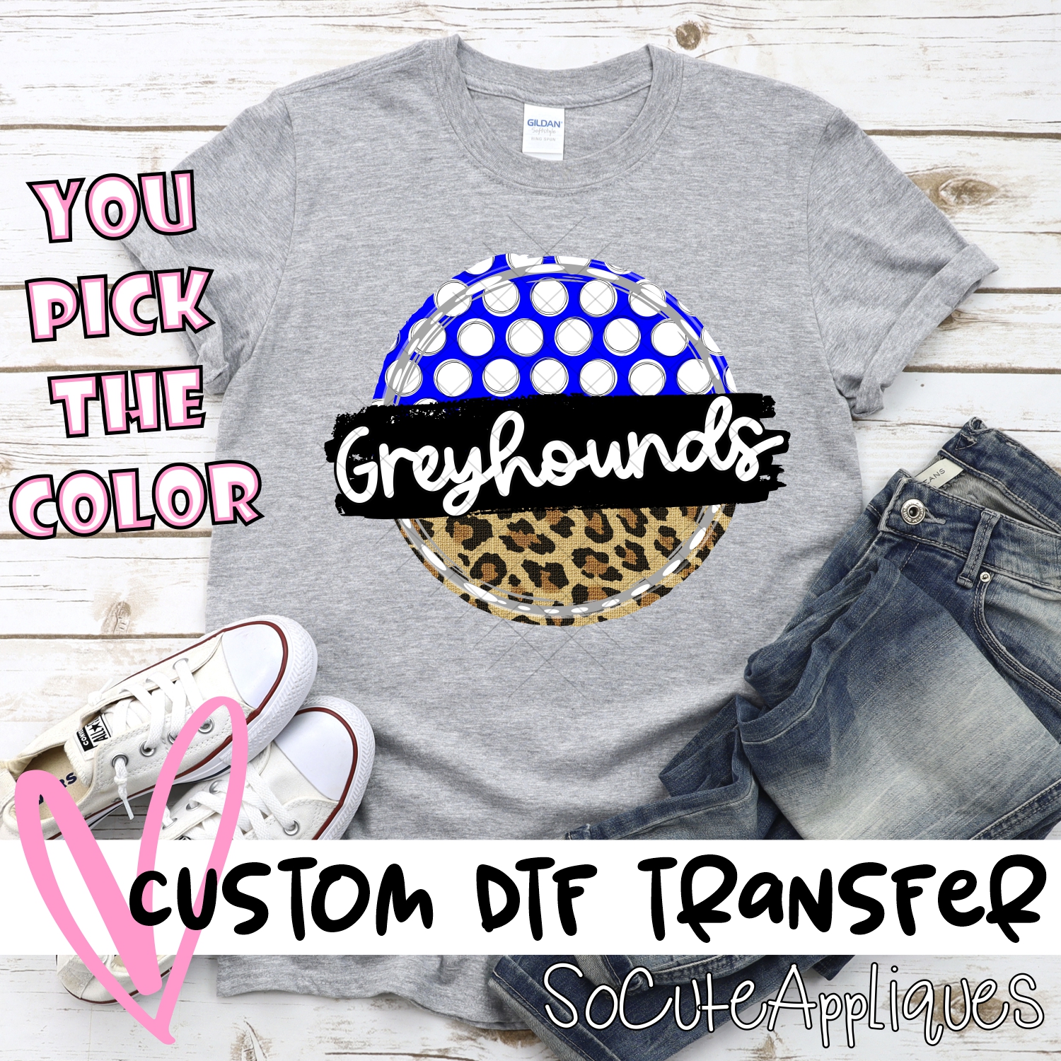 CUSTOM Greyhounds polka dot Leopard circle *DTF* Transfer
