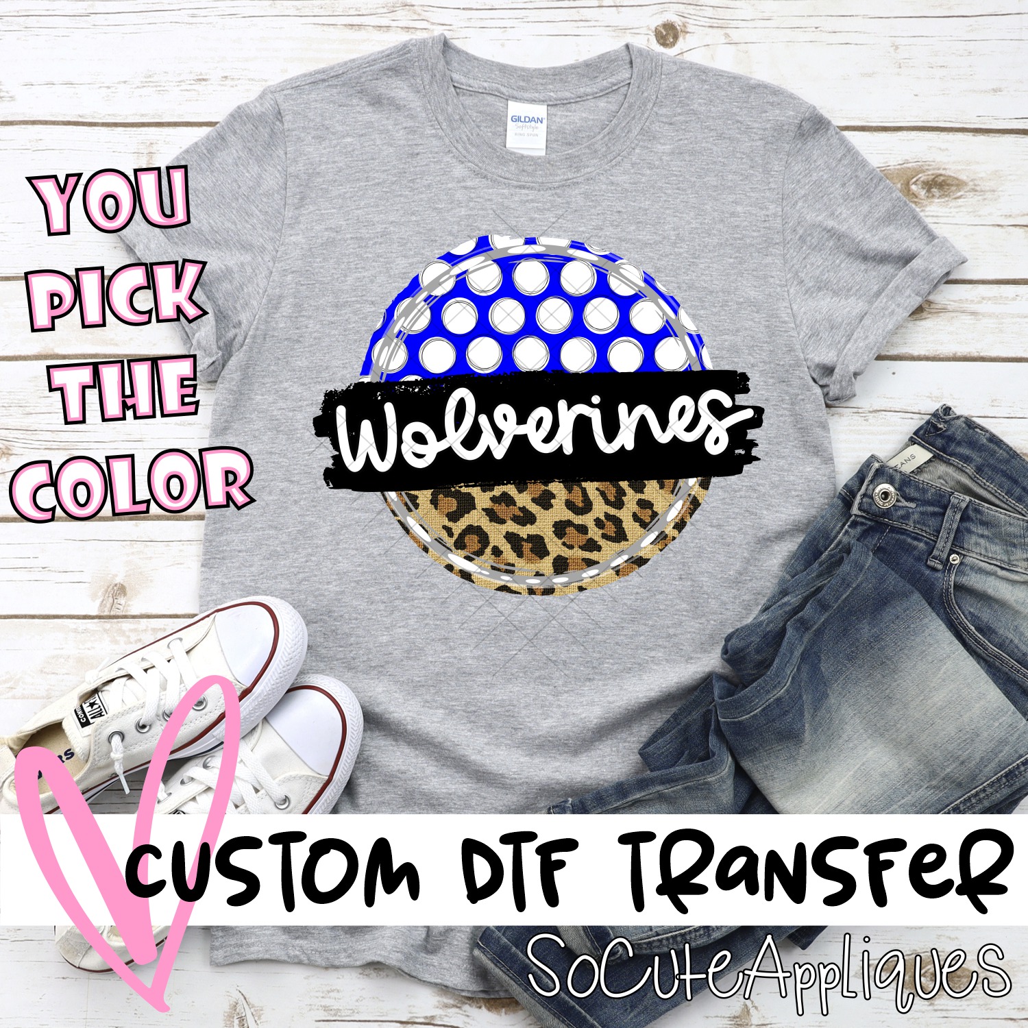 CUSTOM Wolverines polka dot Leopard circle *DTF* Transfer