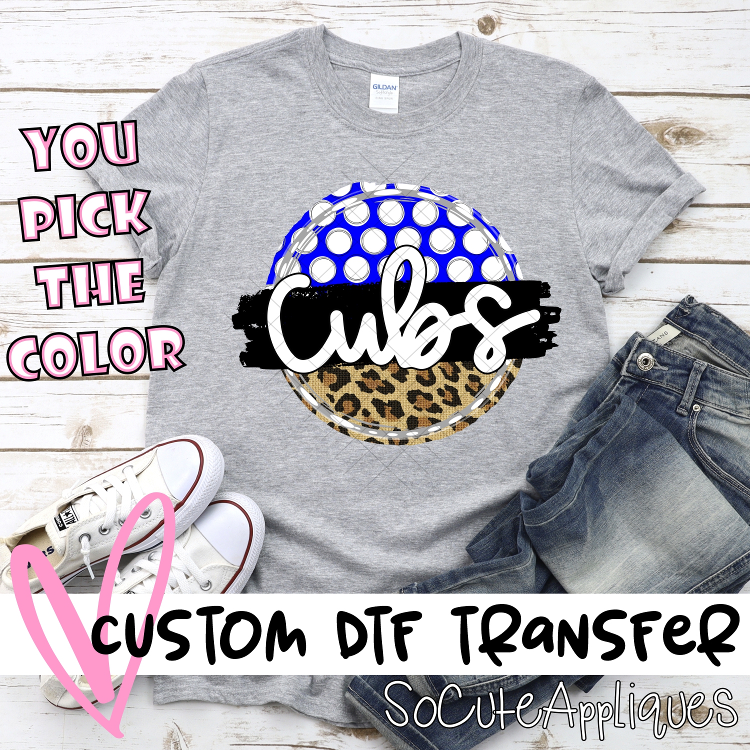 CUSTOM Cubs polka dot Leopard circle *DTF* Transfer