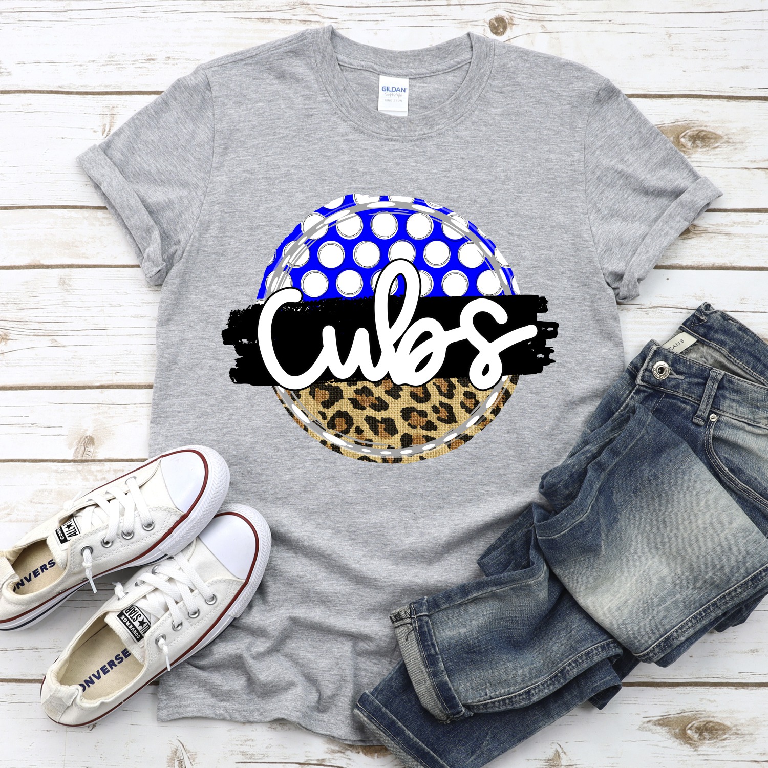 CUSTOM Cubs polka dot Leopard circle *DTF* Transfer - Image 2