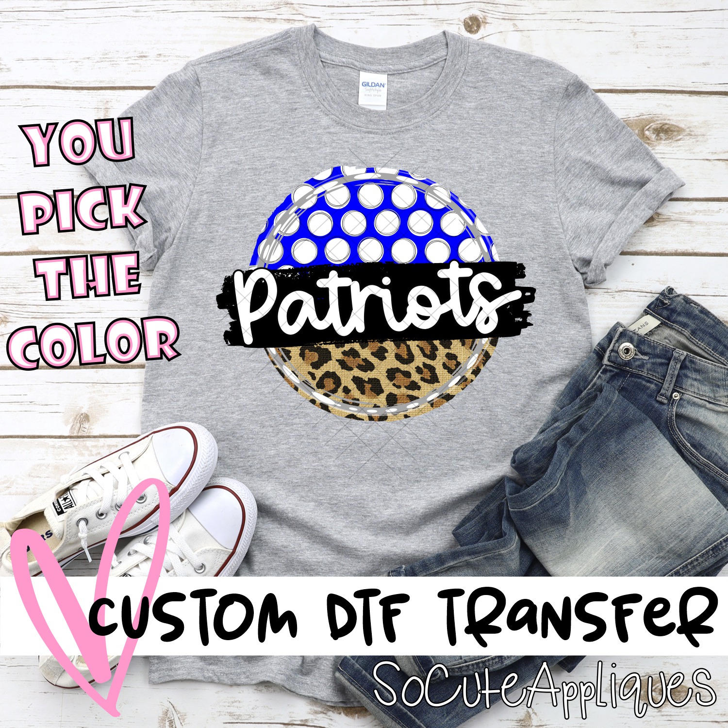 CUSTOM Patriots polka dot Leopard circle *DTF* Transfer