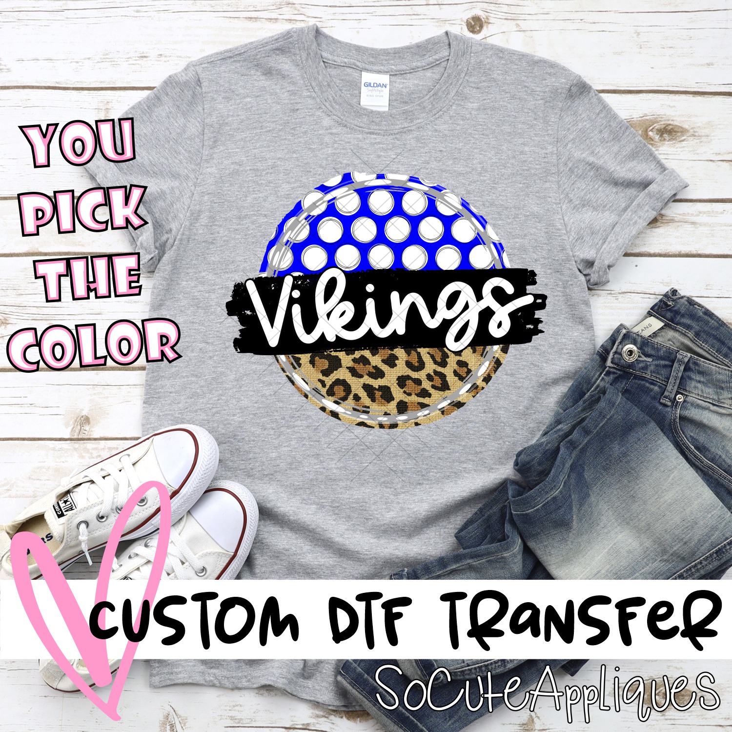 CUSTOM Vikings polka dot Leopard circle *DTF* Transfer