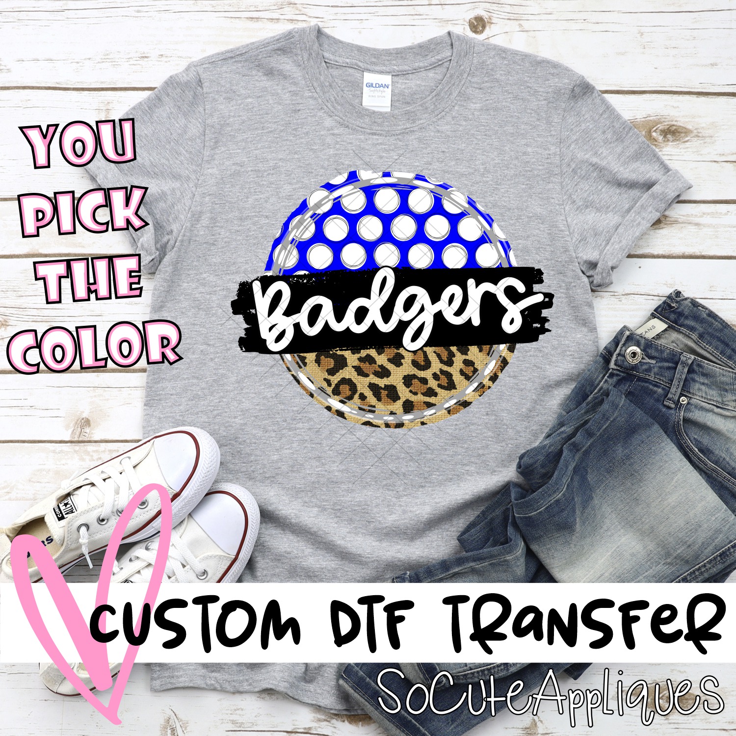 CUSTOM Badgers polka dot Leopard circle *DTF* Transfer